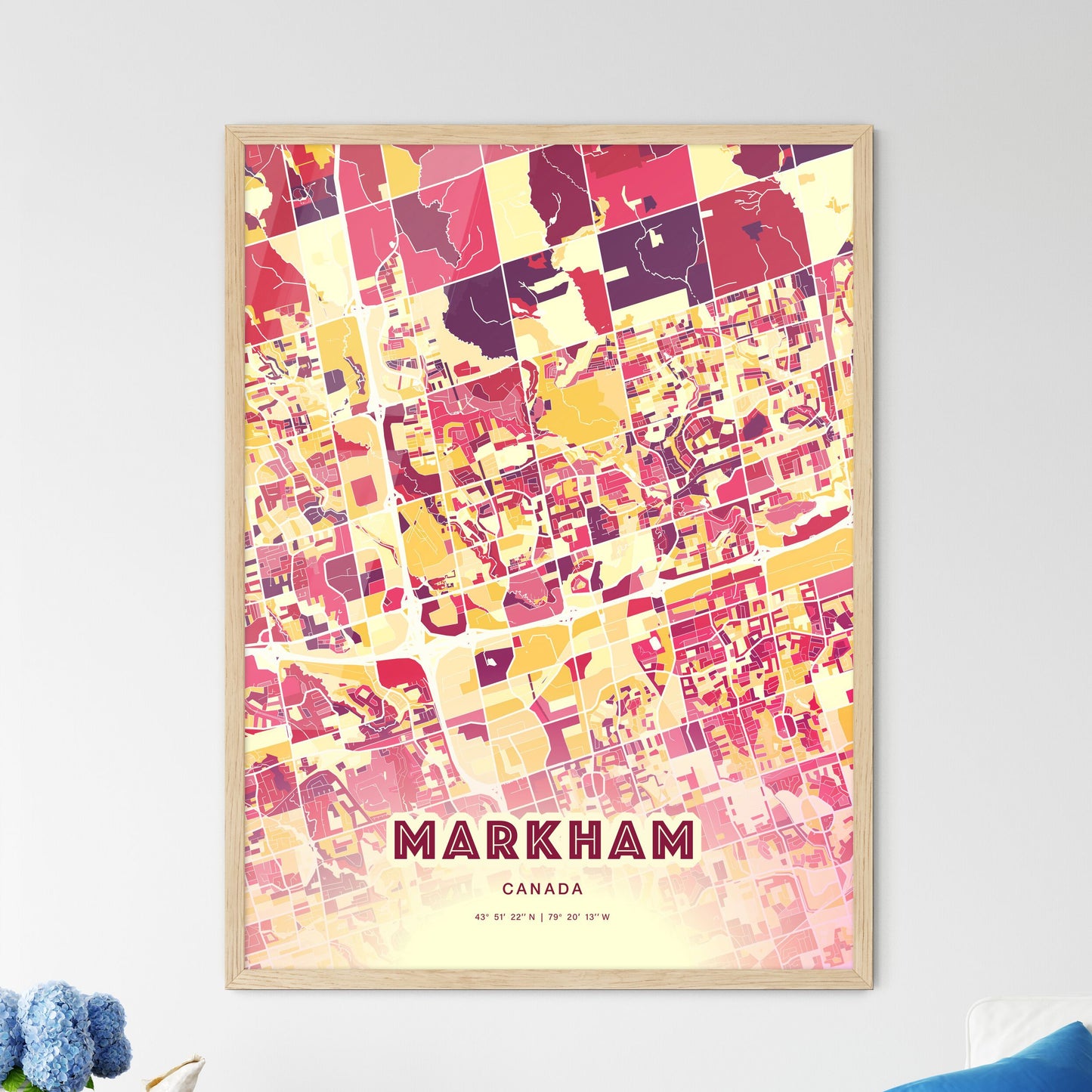 Colorful MARKHAM CANADA Fine Art Map Hot Red