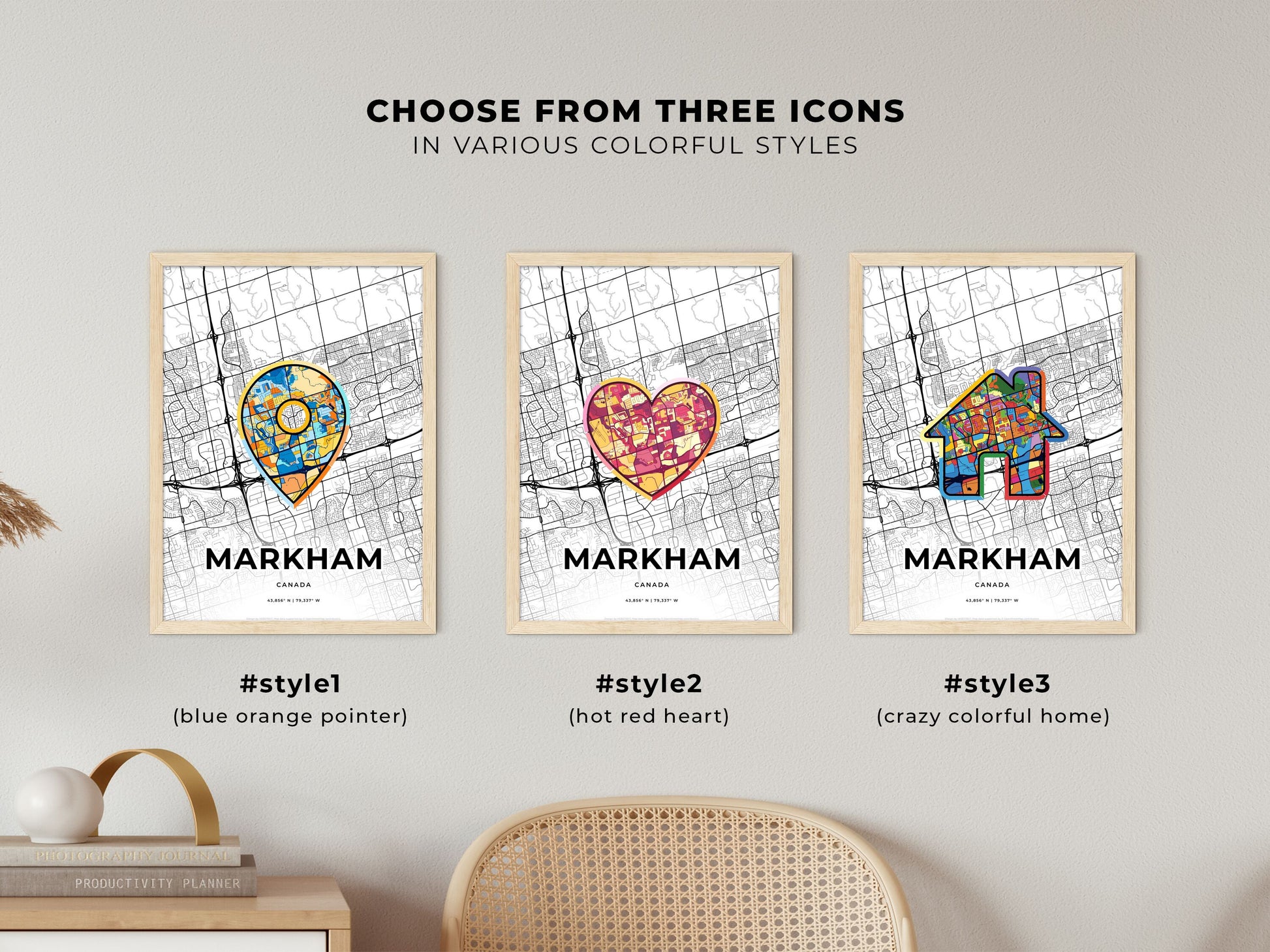 Markham Canada maps with colorful icons