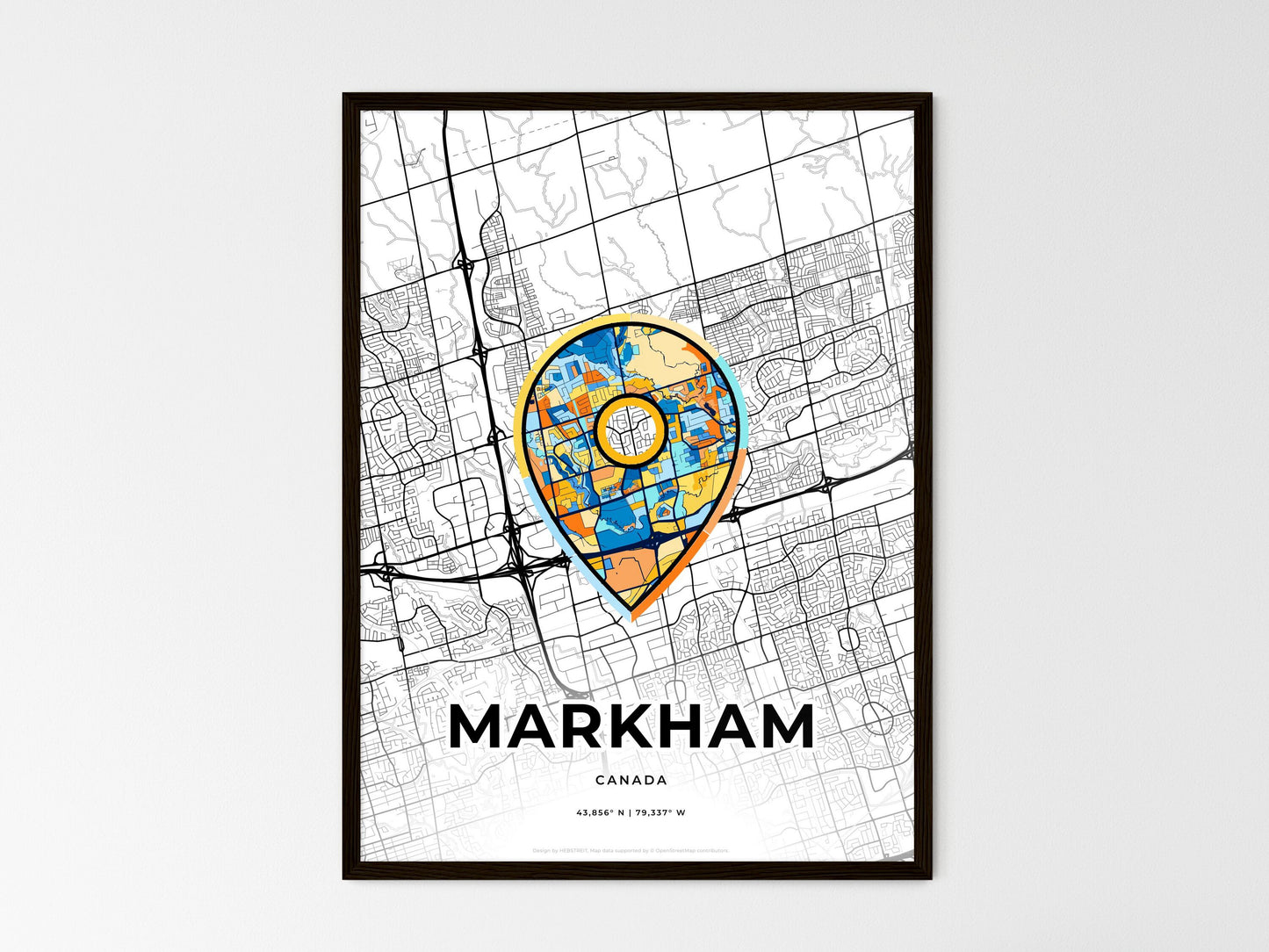 Markham Canada wedding art map with pointer icon