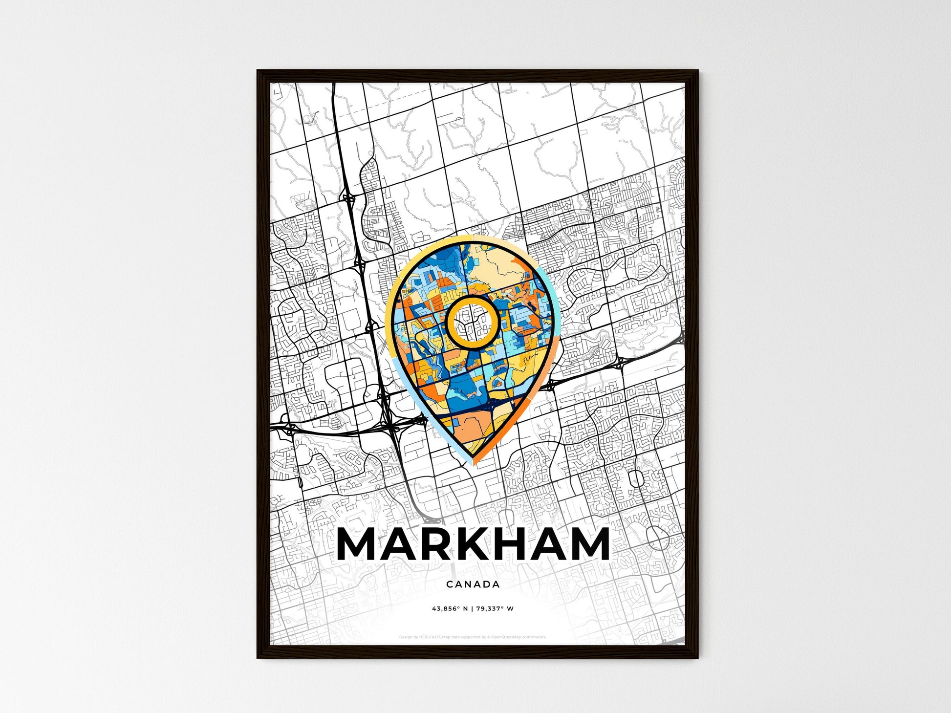 Markham Canada wedding art map with pointer icon