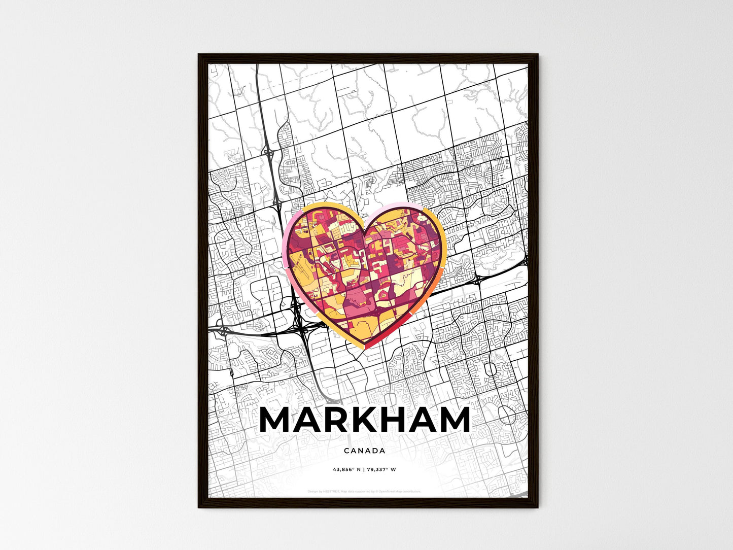 Markham Canada wedding art map with heart icon