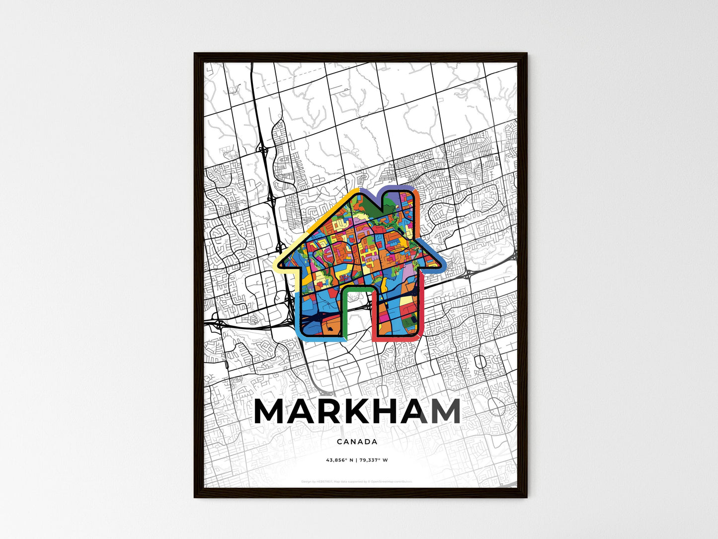 Markham Canada wedding art map with home icon