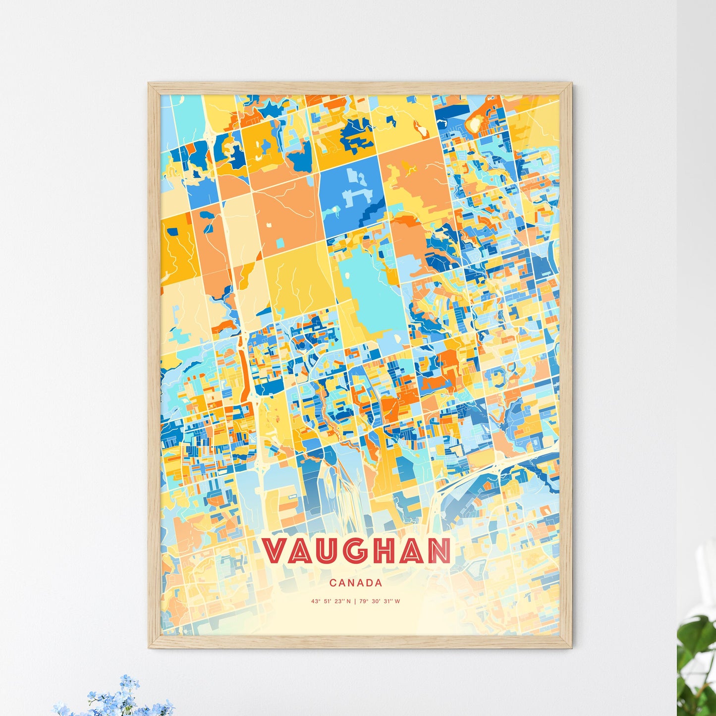 Colorful VAUGHAN CANADA Fine Art Map Blue Orange