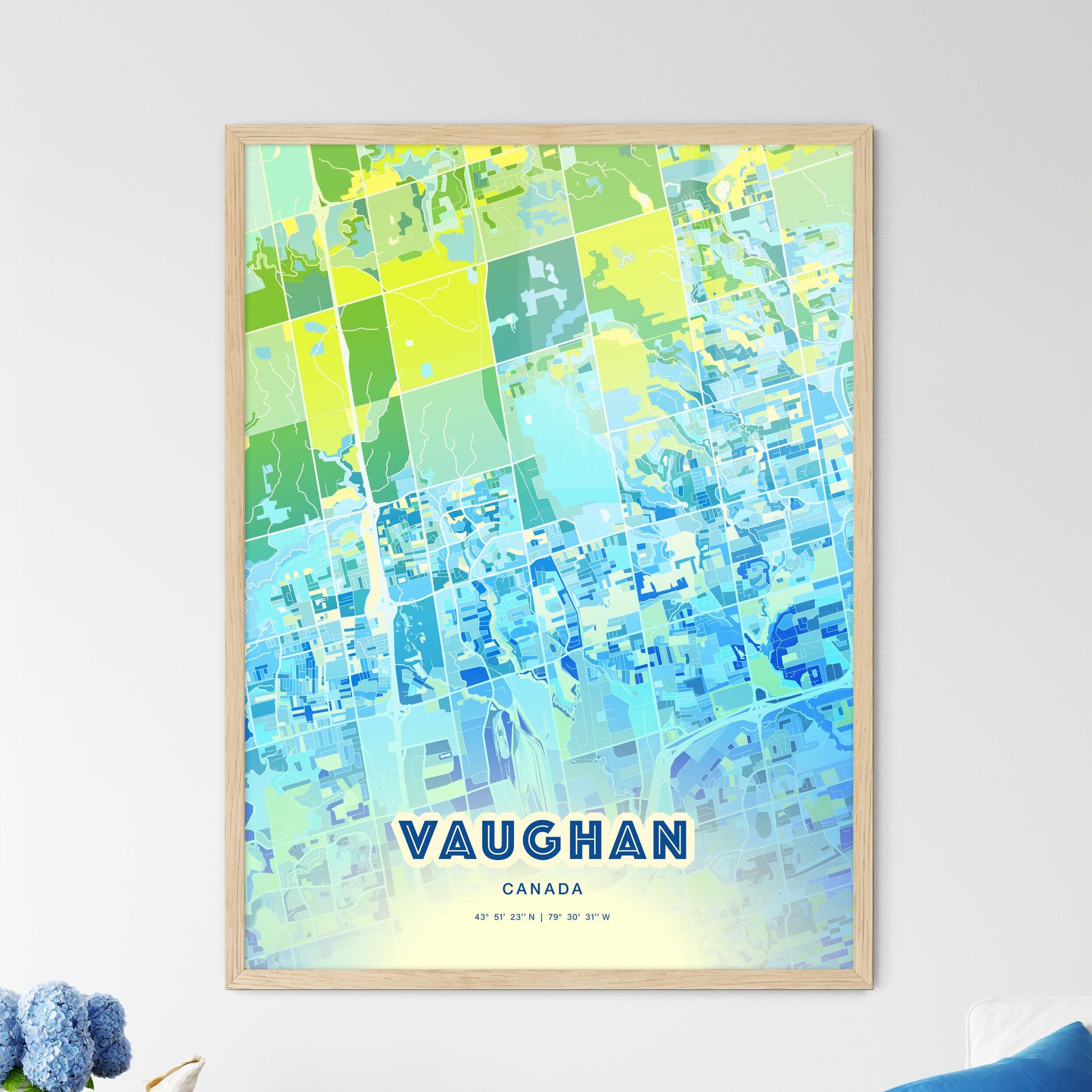 Colorful VAUGHAN CANADA Fine Art Map Cool Blue