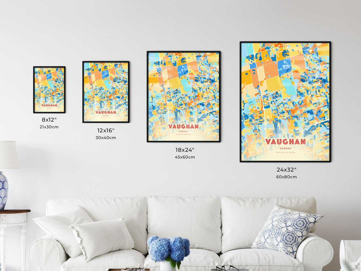 Colorful VAUGHAN CANADA Fine Art Map Blue Orange