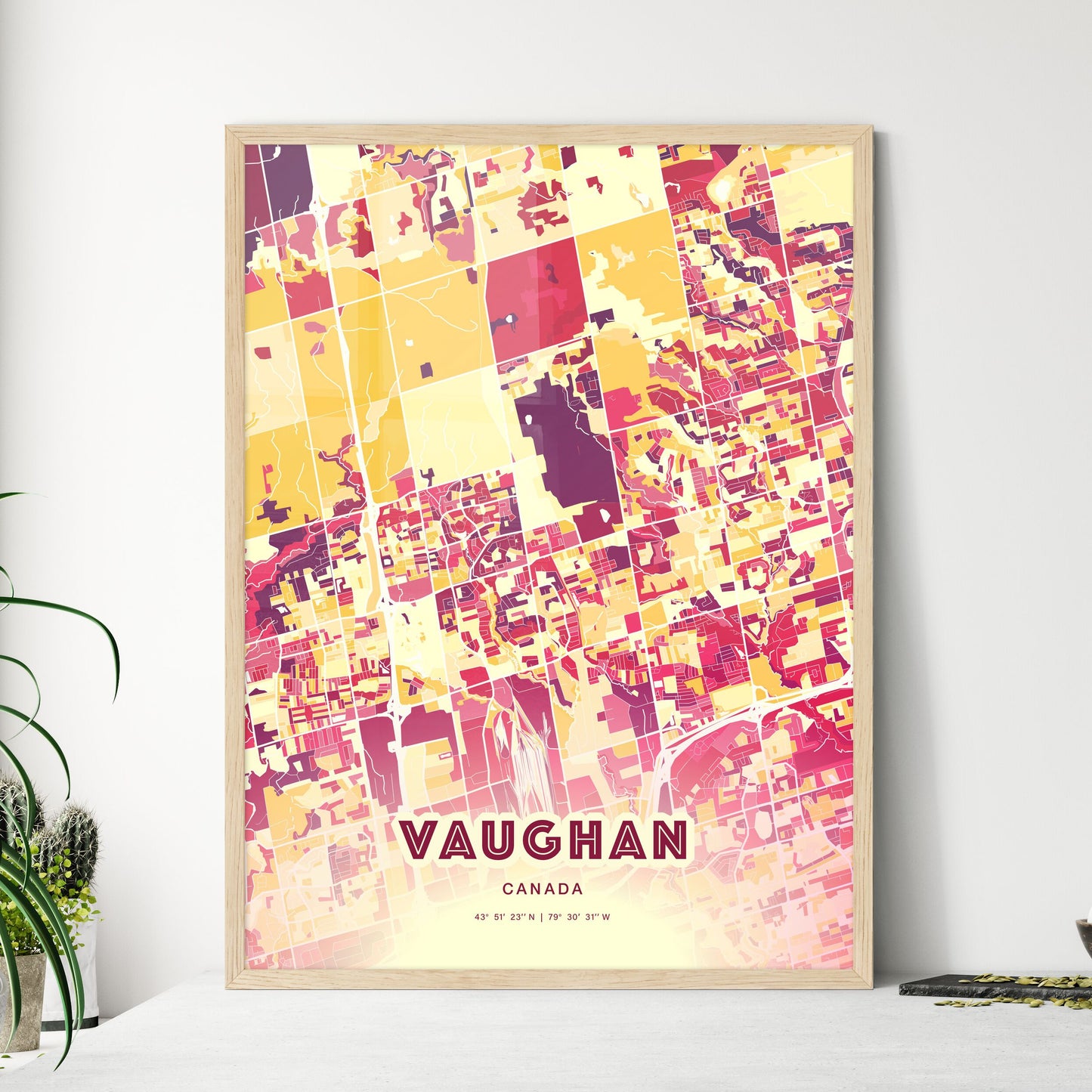 Colorful VAUGHAN CANADA Fine Art Map Hot Red