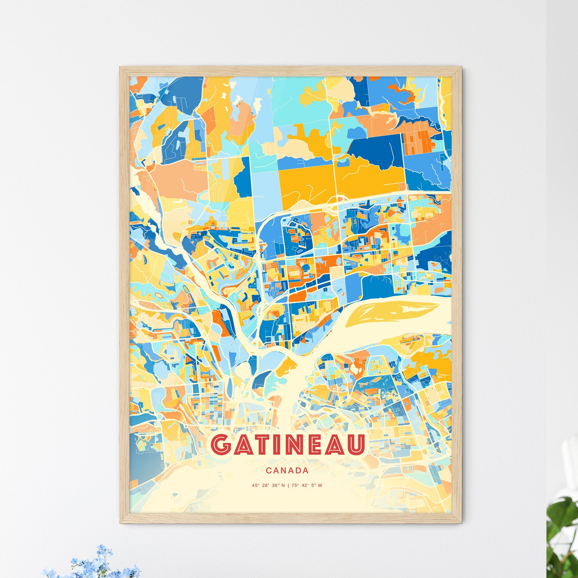 Colorful GATINEAU CANADA Fine Art Map Blue Orange