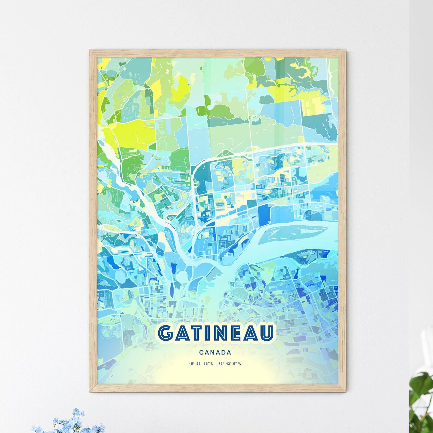 Colorful GATINEAU CANADA Fine Art Map Cool Blue