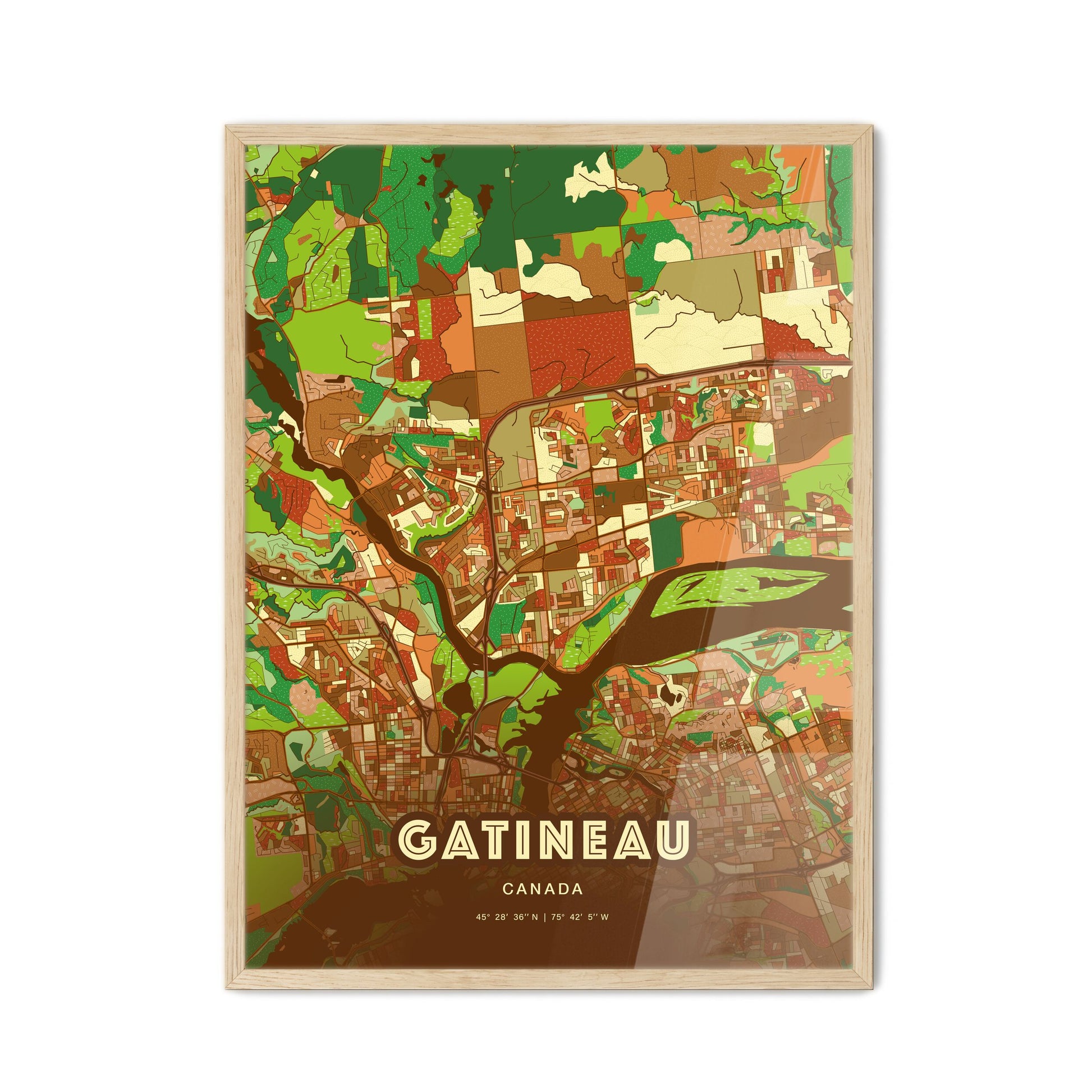 Colorful GATINEAU CANADA Fine Art Map Farmhouse