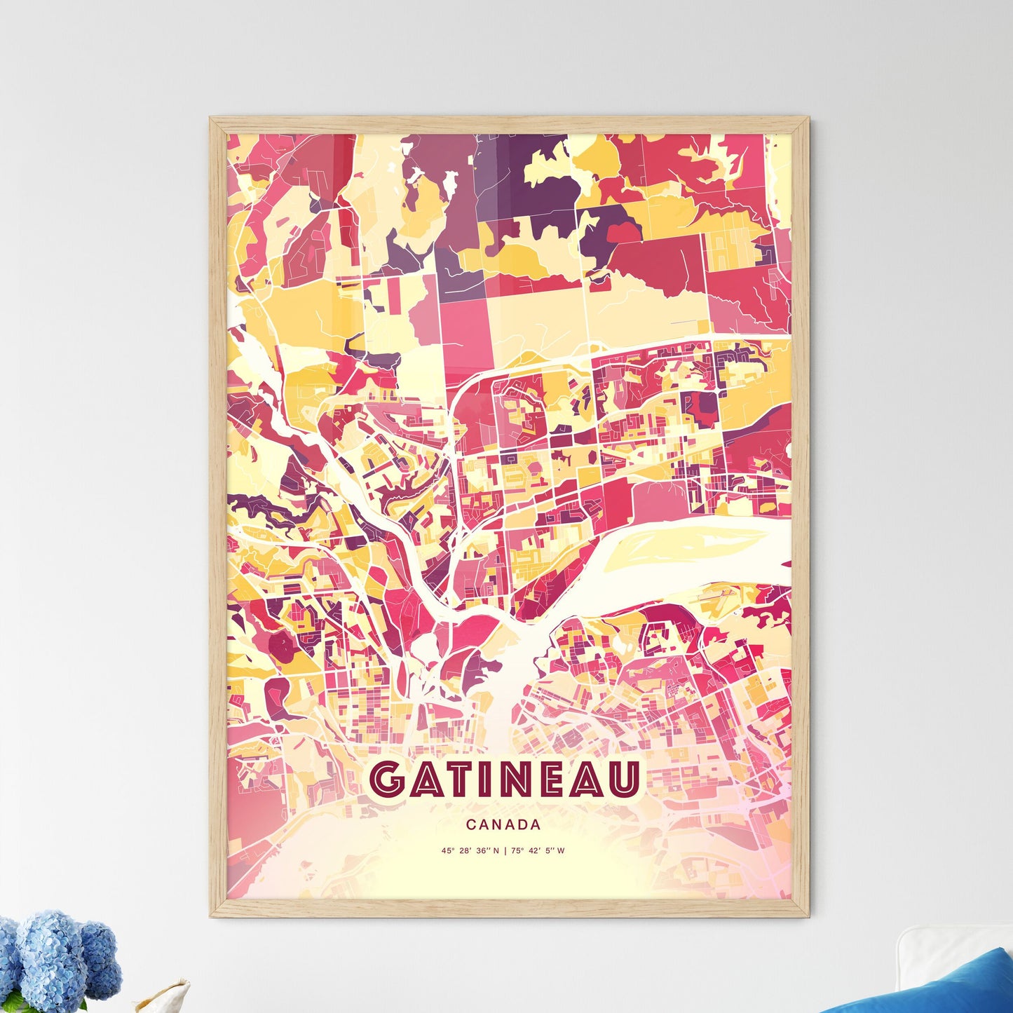 Colorful GATINEAU CANADA Fine Art Map Hot Red