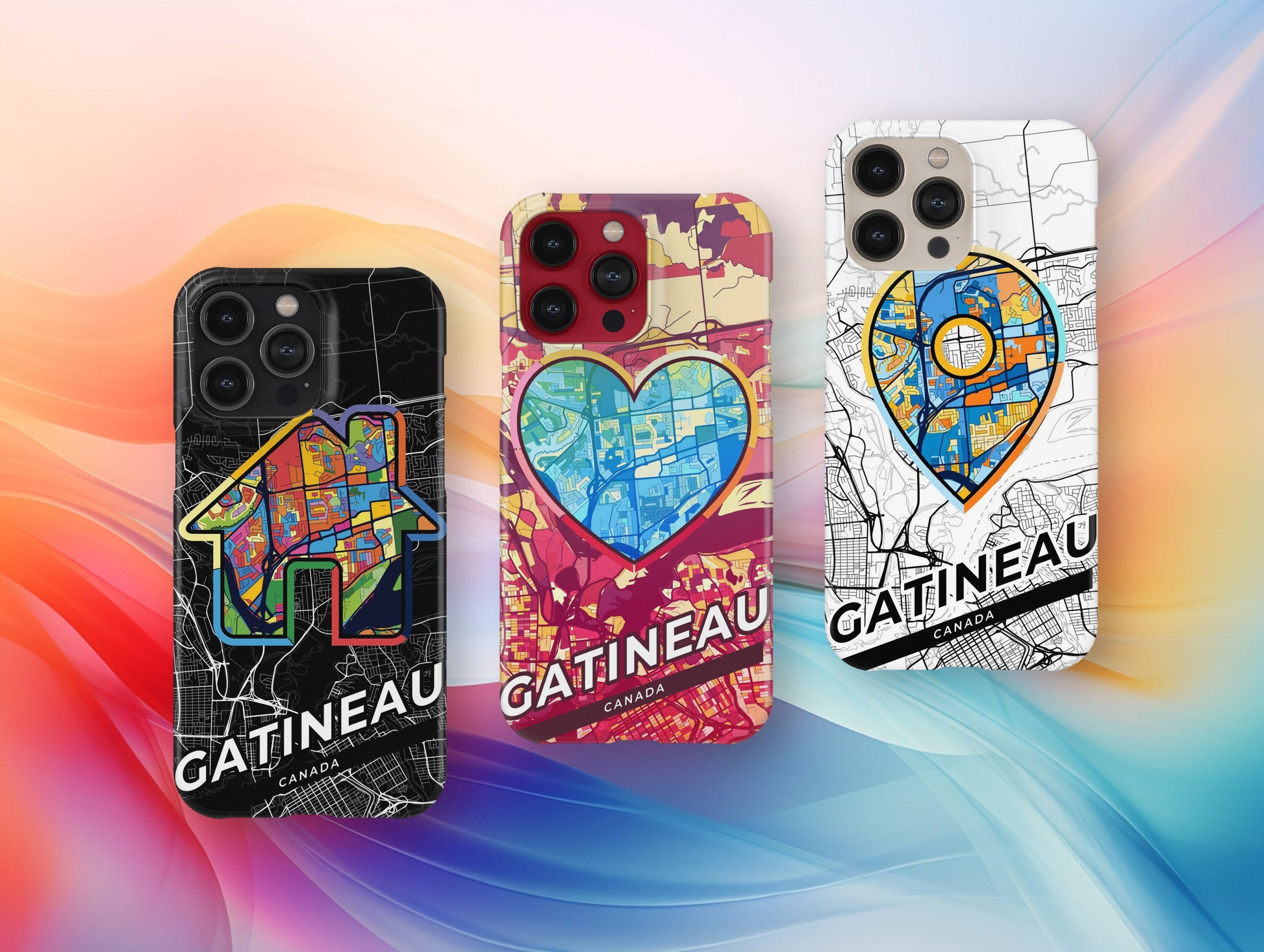 Gatineau Canada slim phone case with colorful icon. Birthday, wedding or housewarming gift. Couple match cases.
