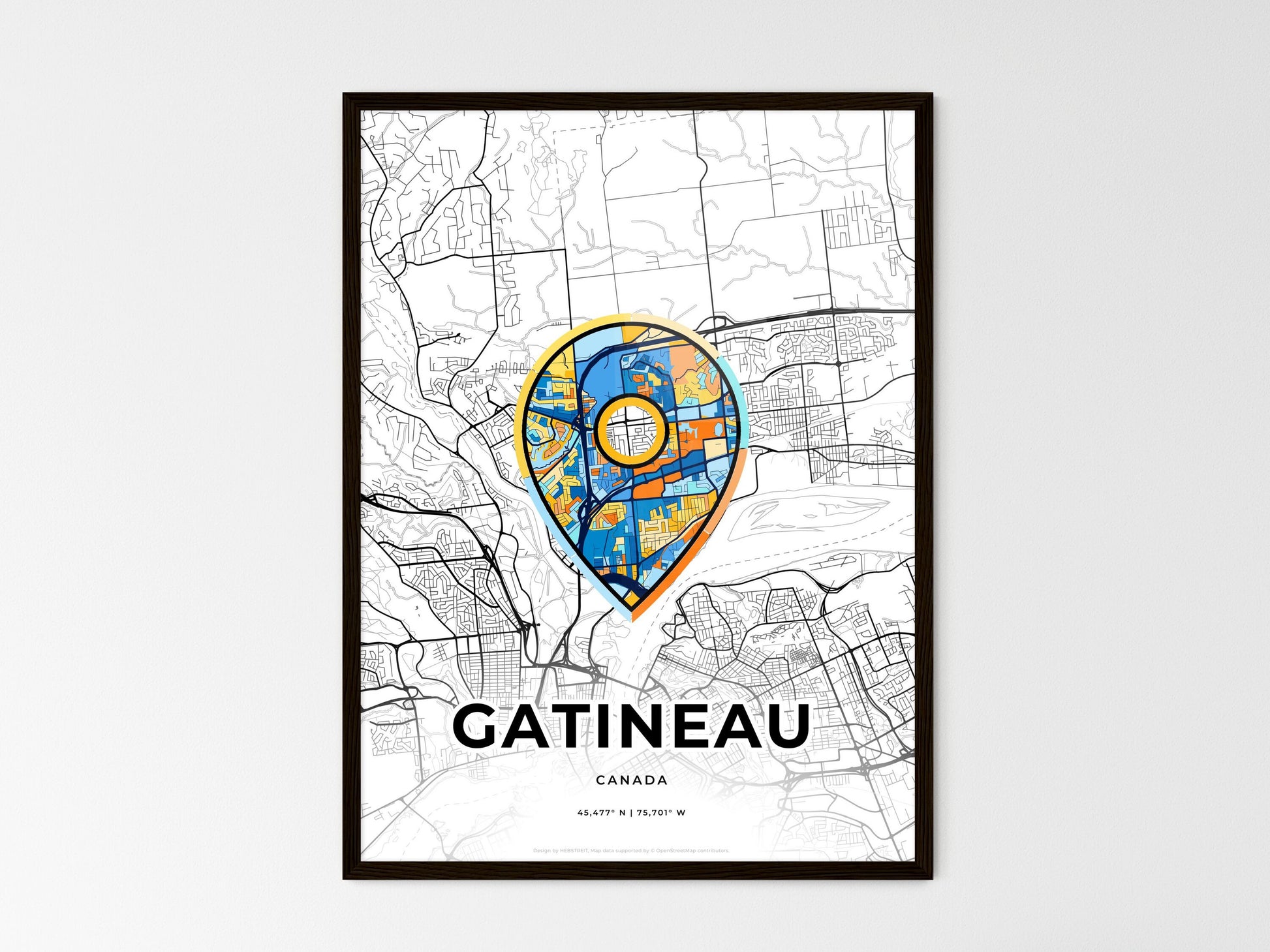 Gatineau Canada wedding art map with pointer icon