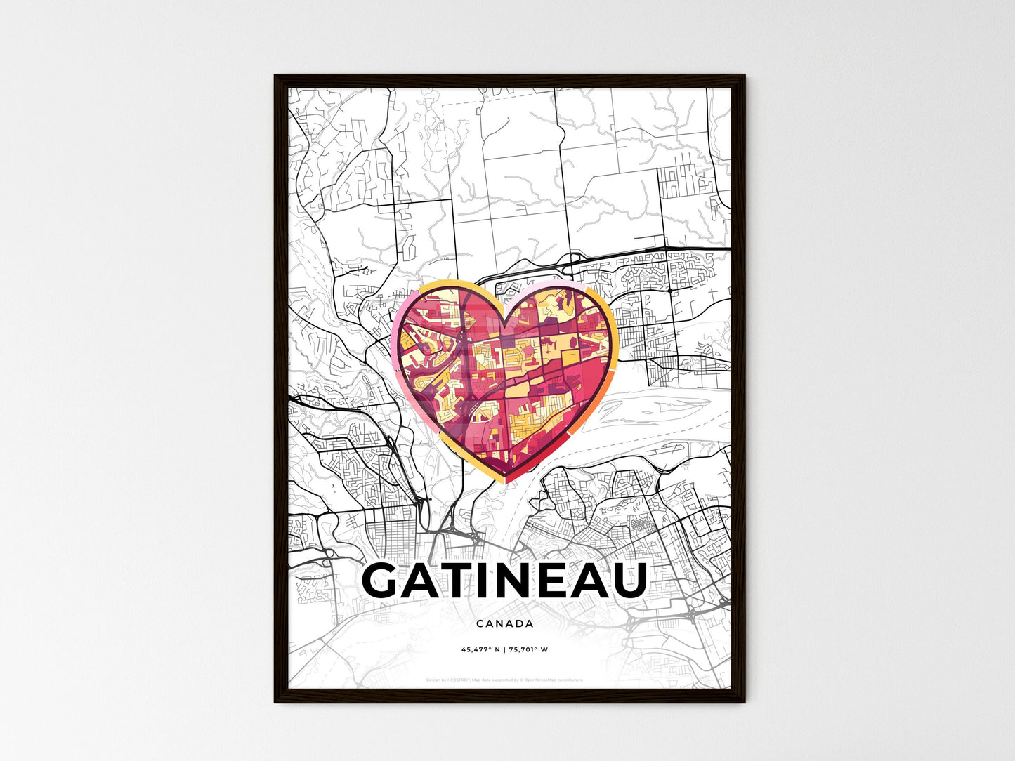 Gatineau Canada wedding art map with heart icon