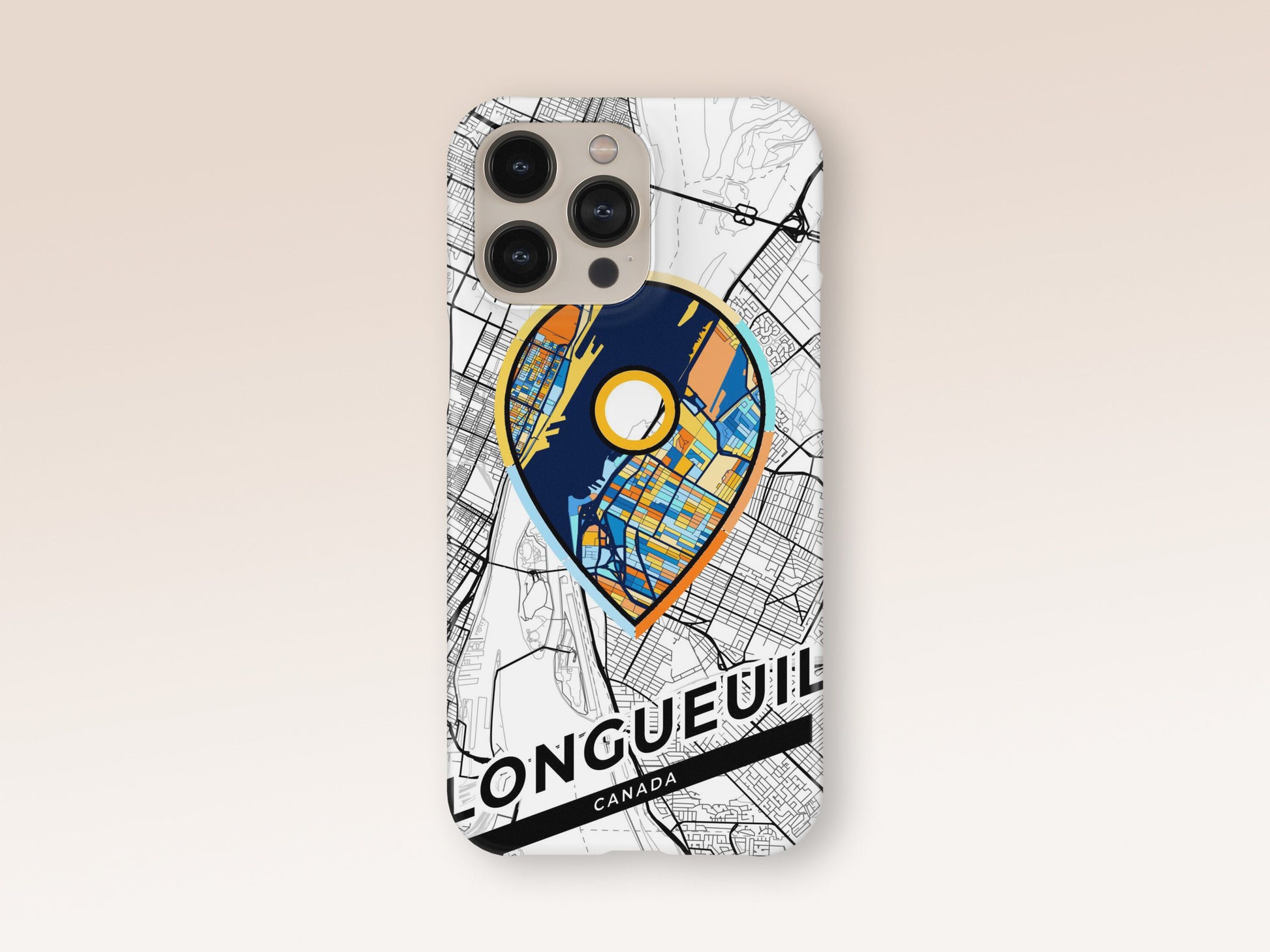 Longueuil Canada slim phone case with colorful icon. Birthday, wedding or housewarming gift. Couple match cases. 1