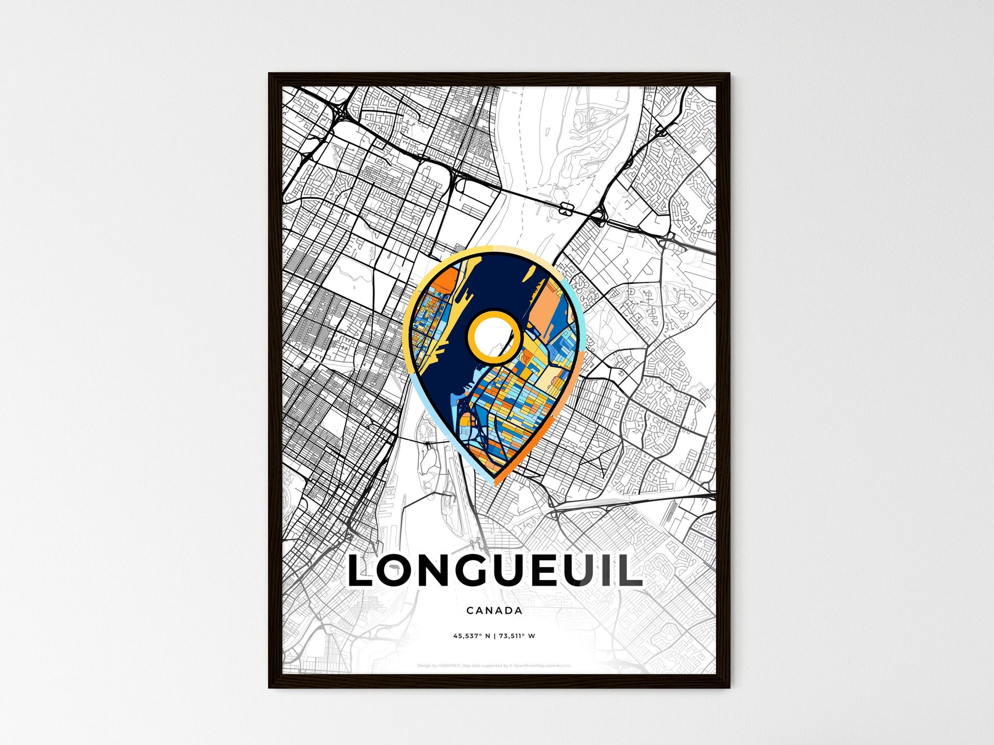 LONGUEUIL CANADA minimal art map with a colorful icon. Where it all began, Couple map gift. Style 1