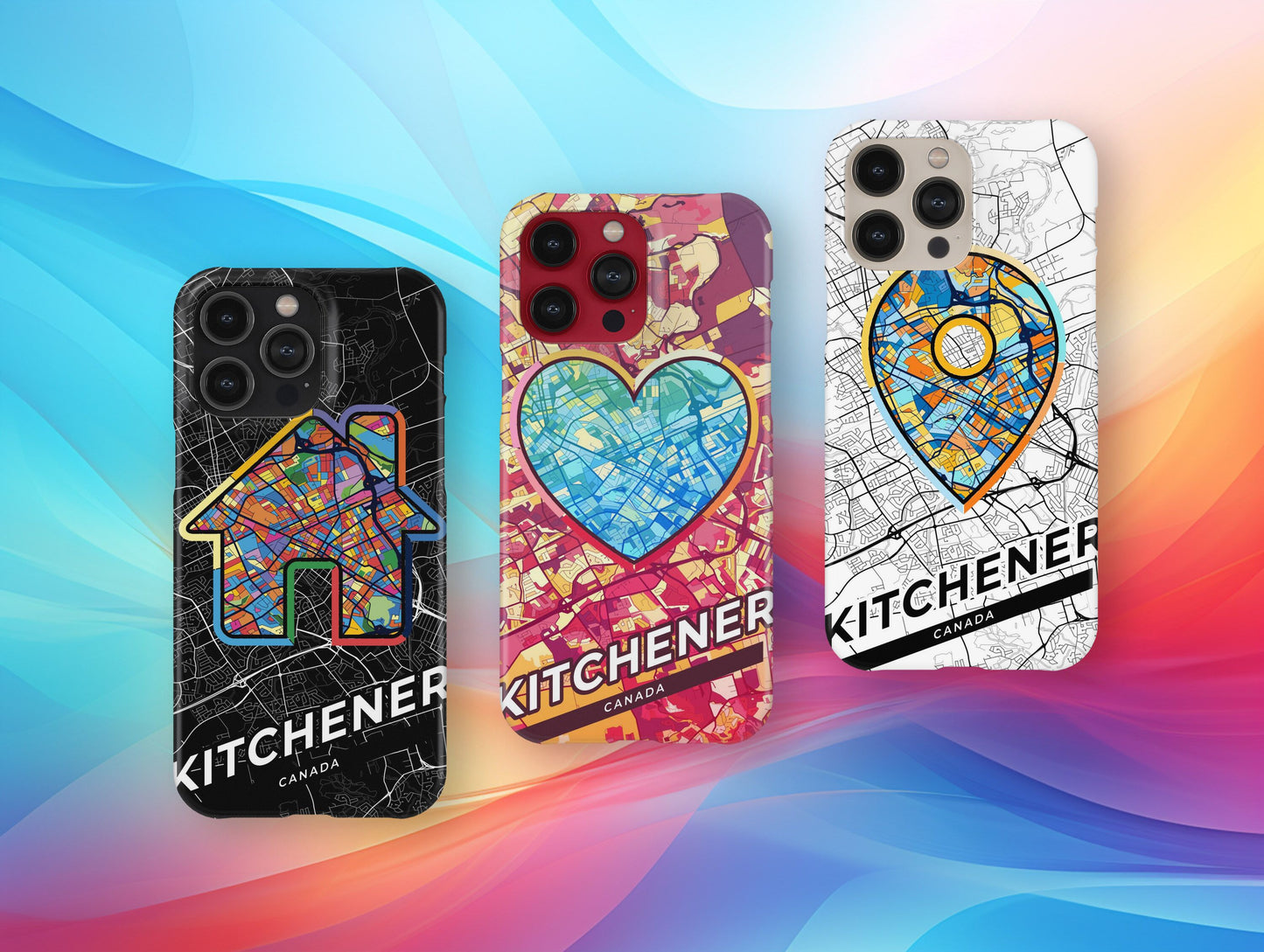 Kitchener Canada slim phone case with colorful icon. Birthday, wedding or housewarming gift. Couple match cases.