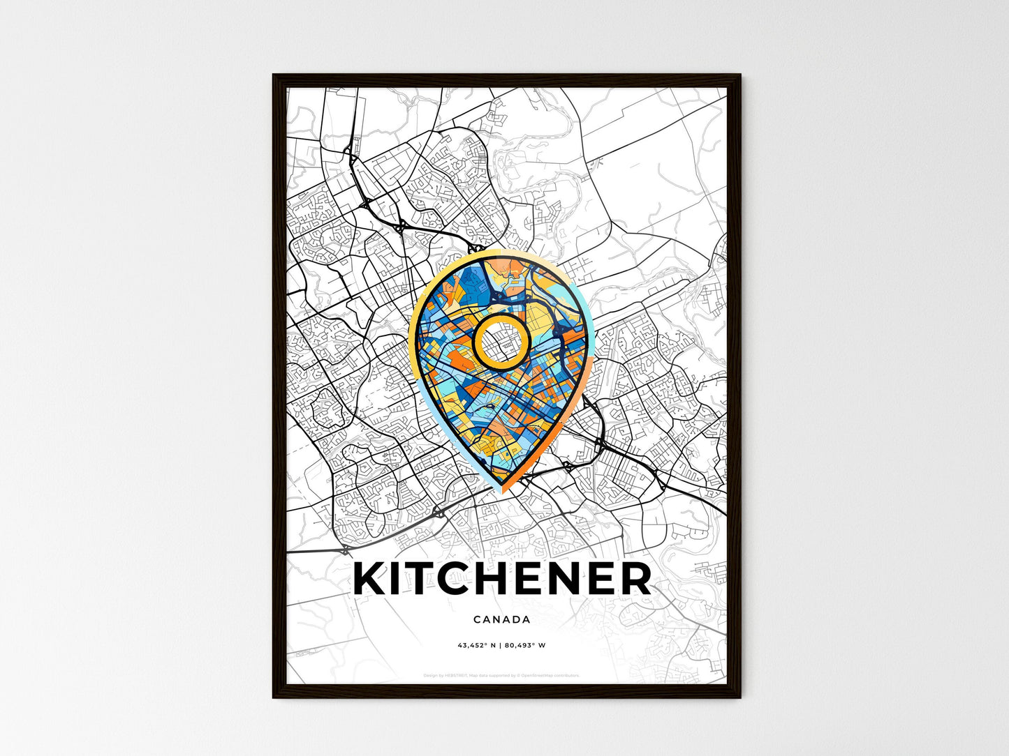 Kitchener Canada wedding art map with pointer icon