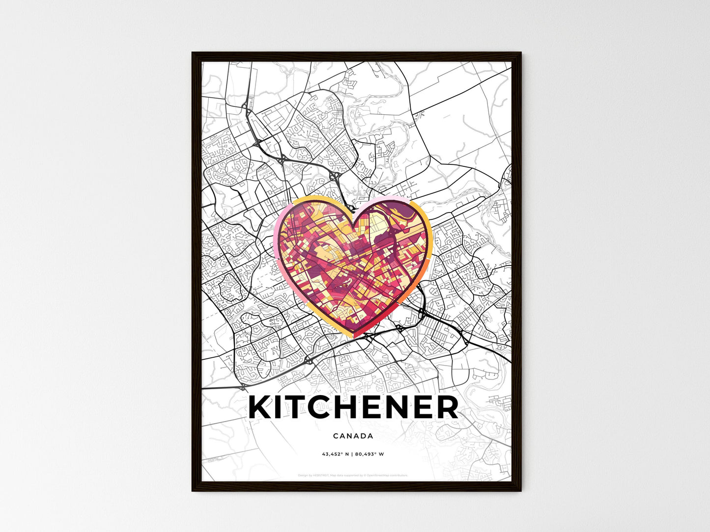 Kitchener Canada wedding art map with heart icon