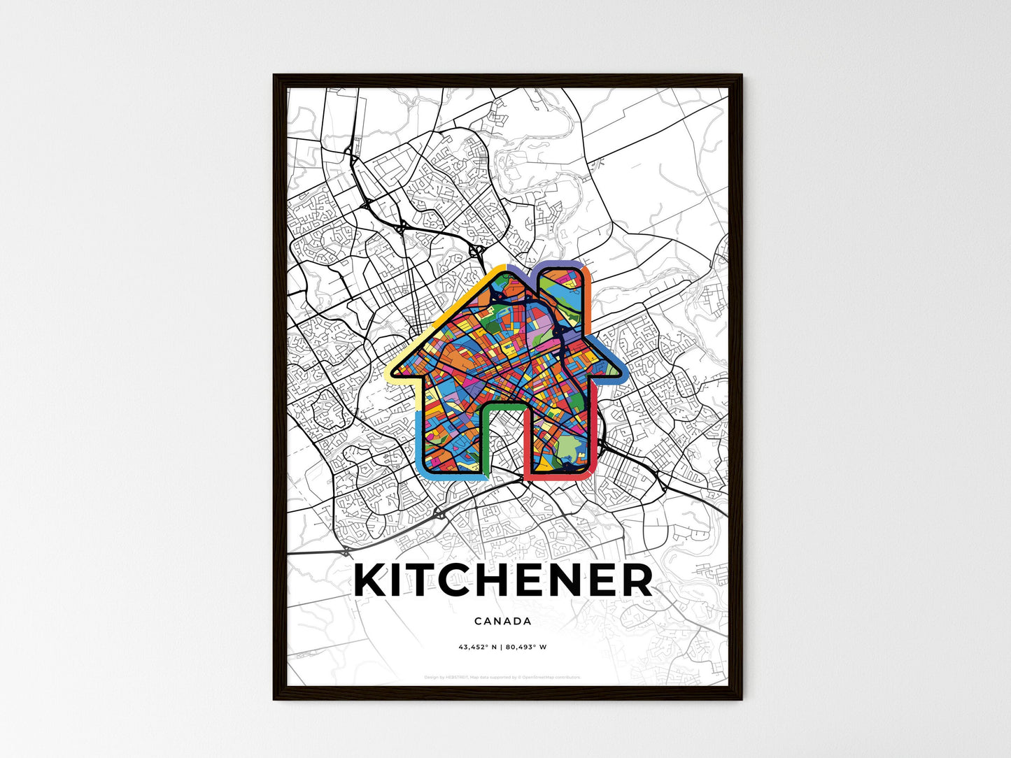 Kitchener Canada wedding art map with home icon