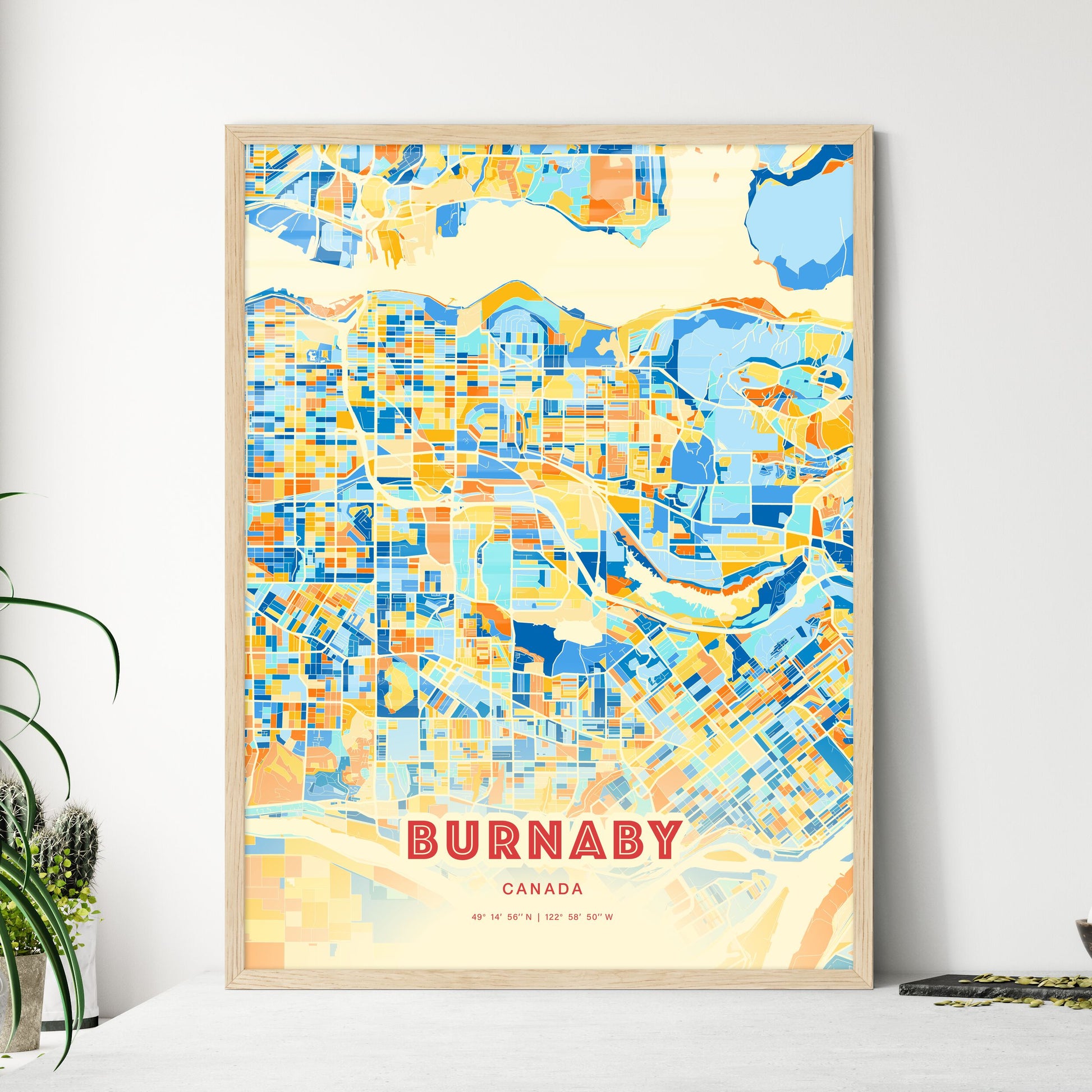 Colorful Burnaby Canada Fine Art Map Blue Orange