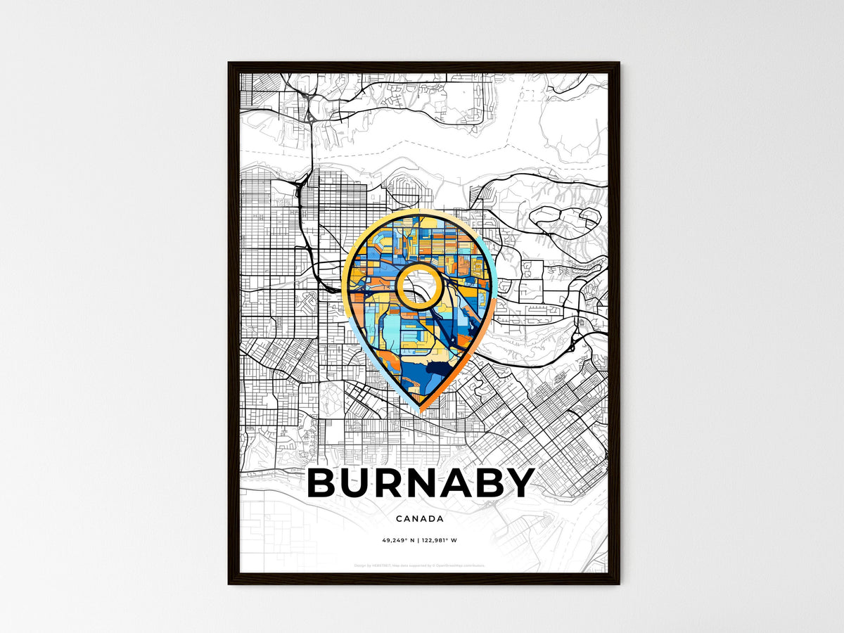 Burnaby Canada wedding art map with pointer icon