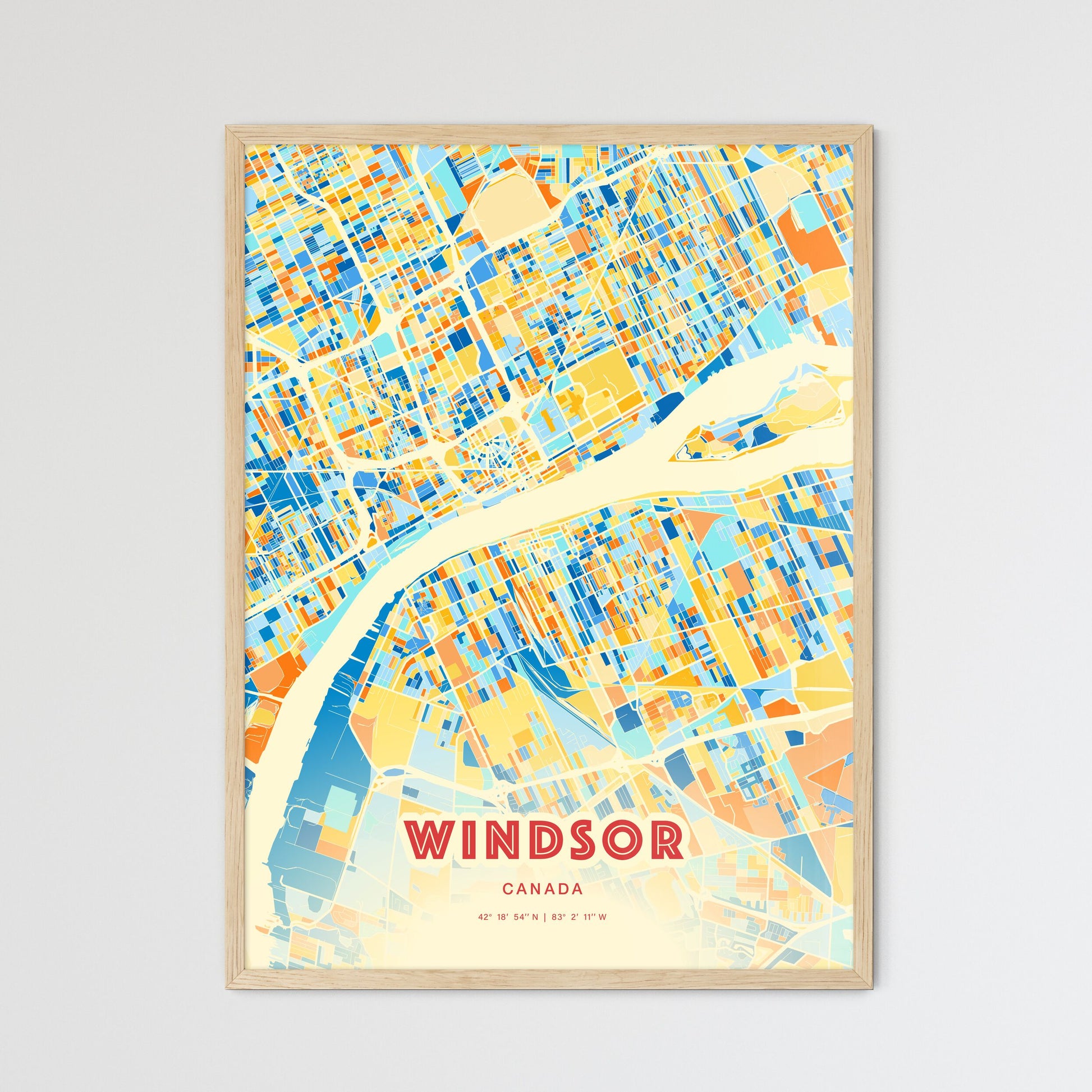 Colorful Windsor Canada Fine Art Map Blue Orange