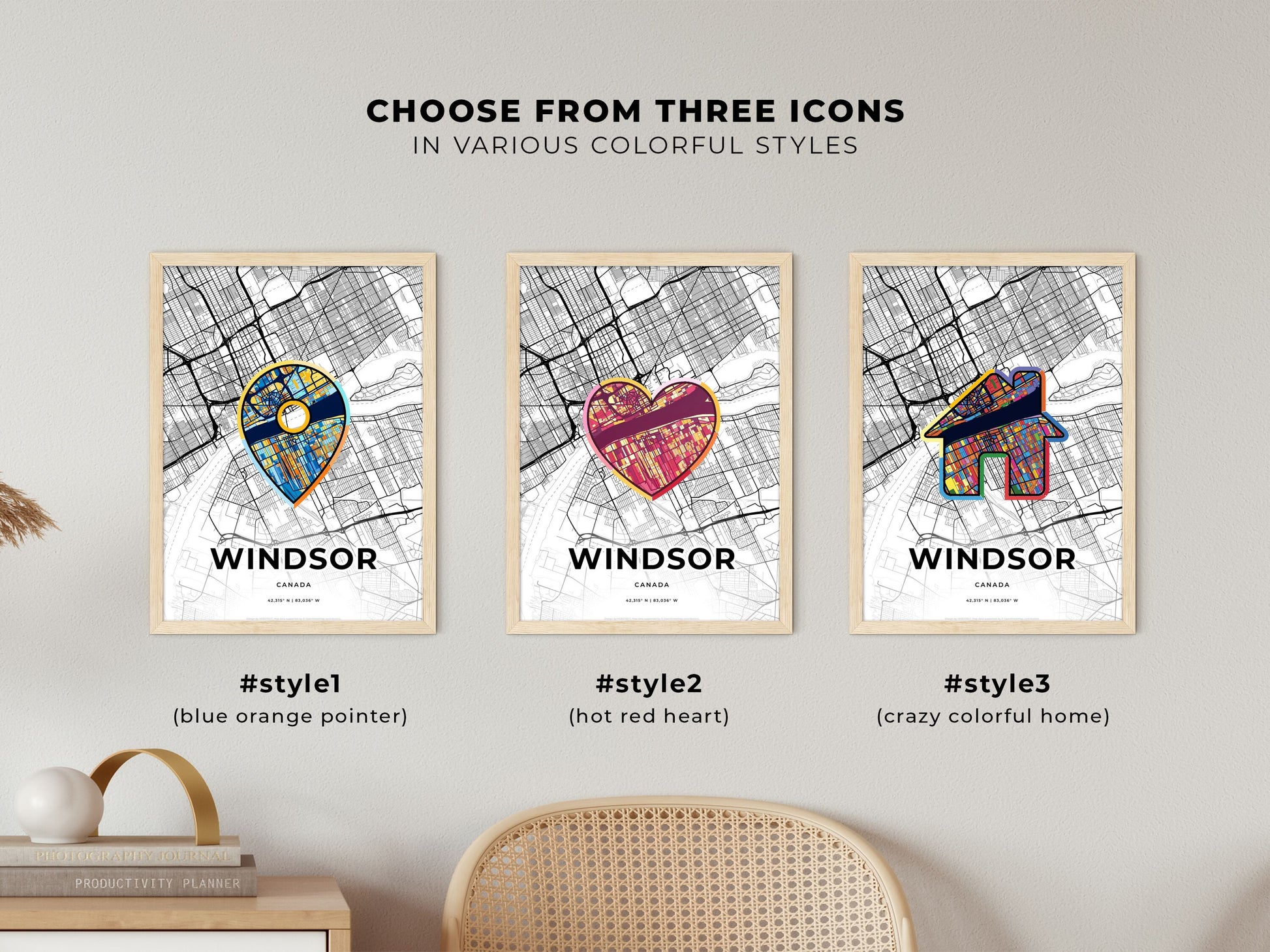 Windsor Canada maps with colorful icons