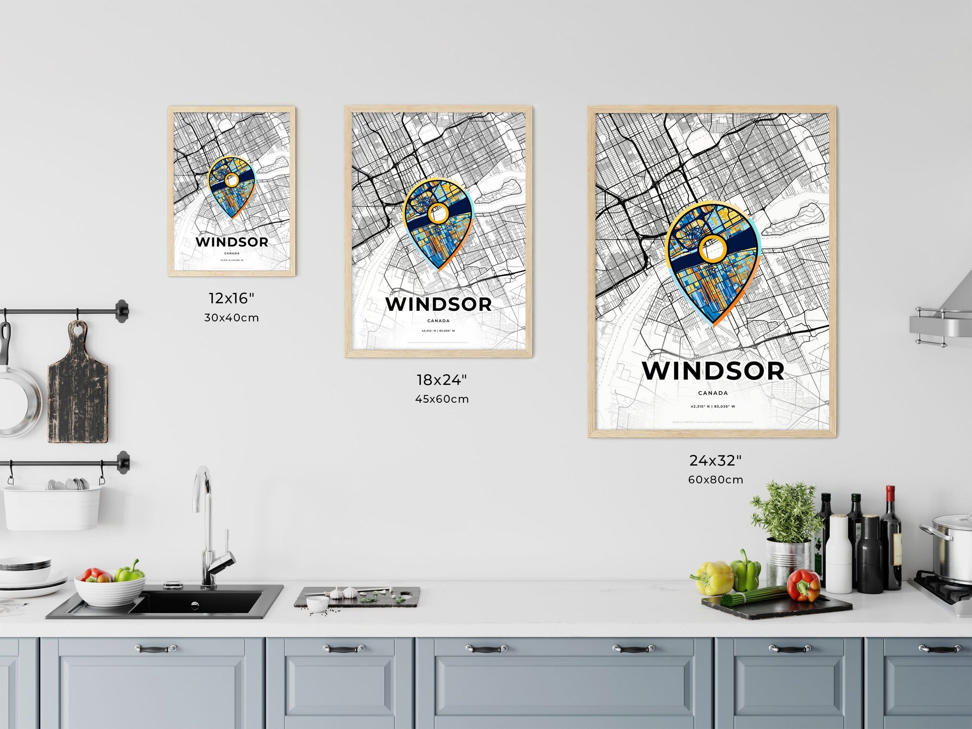 Windsor Canada art map size chart