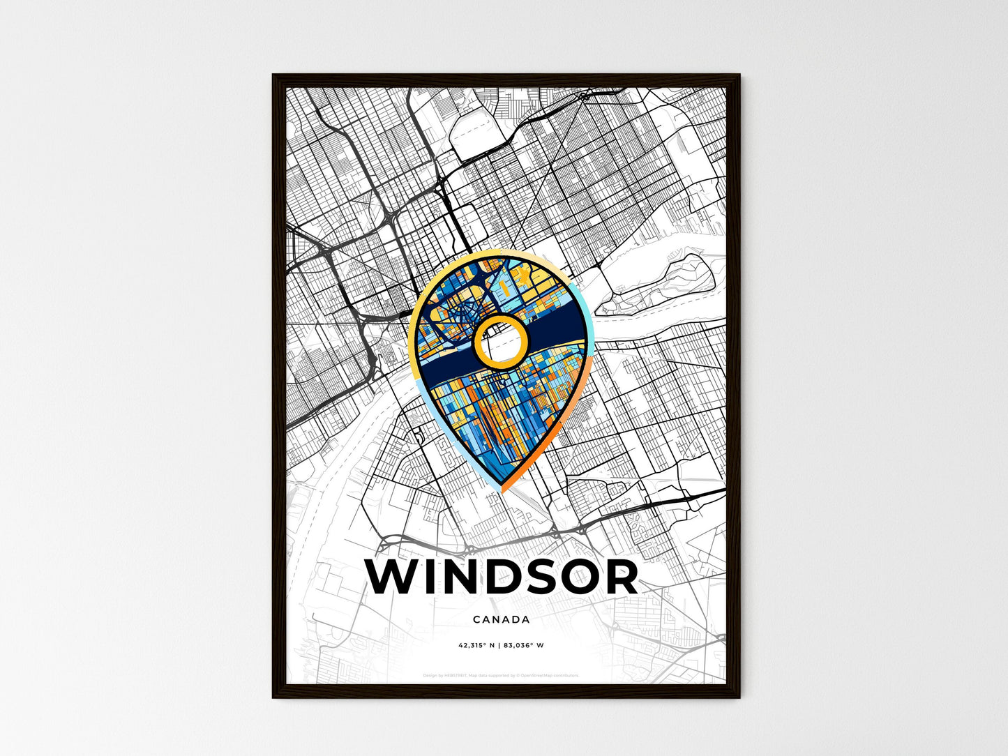 Windsor Canada wedding art map with pointer icon