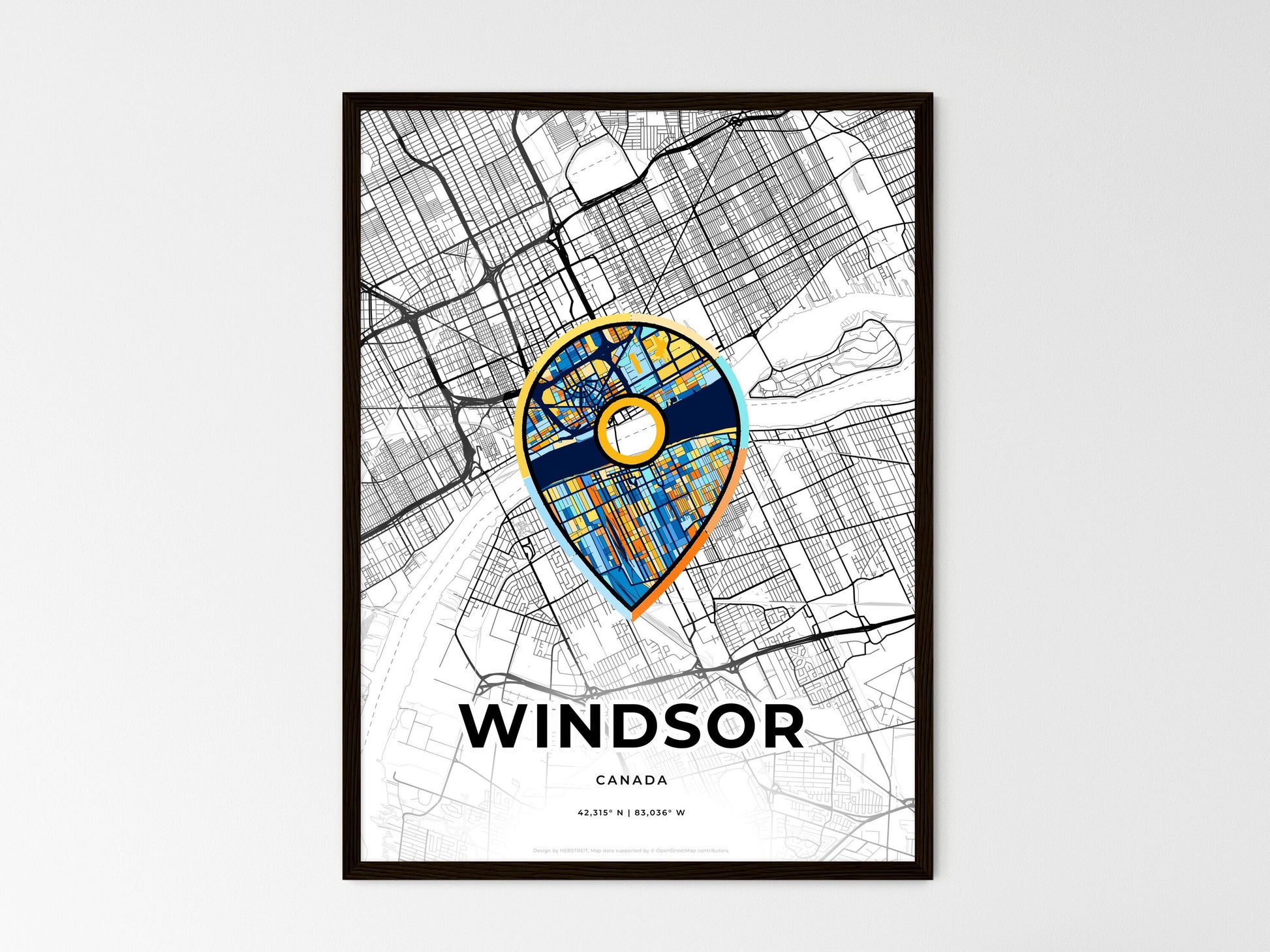 Windsor Canada wedding art map with pointer icon