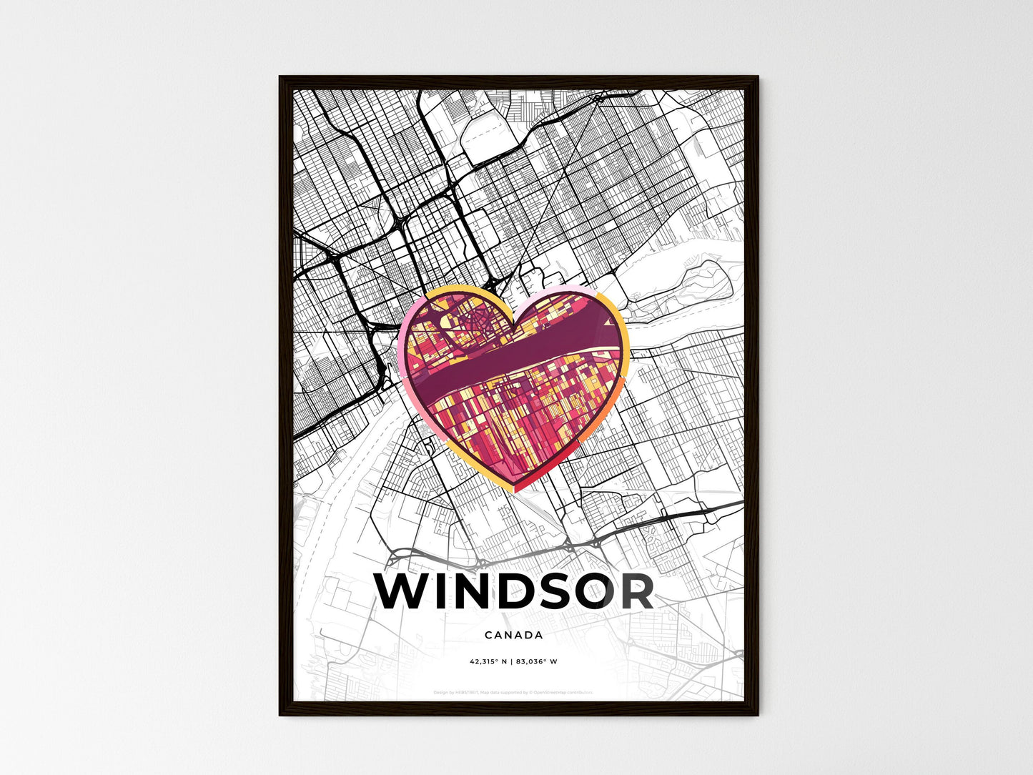 Windsor Canada wedding art map with heart icon