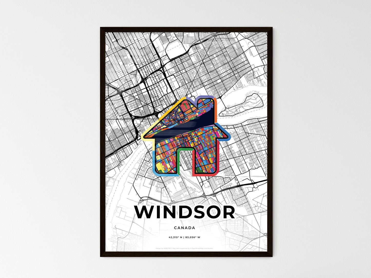 Windsor Canada wedding art map with home icon