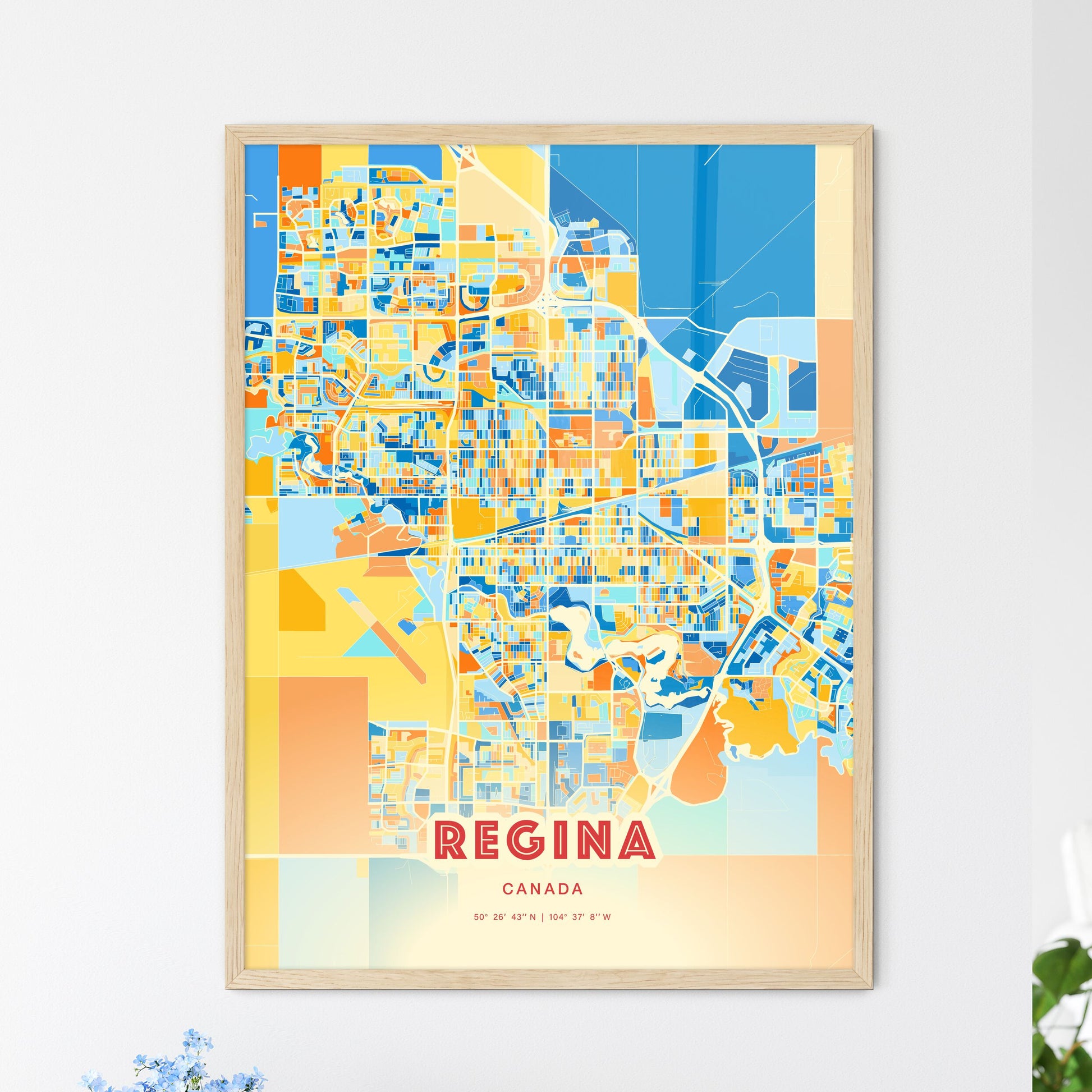 Colorful Regina Canada Fine Art Map Blue Orange