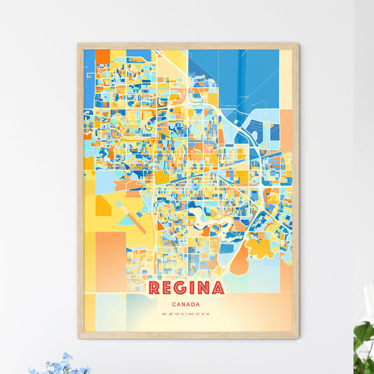 Colorful Regina Canada Fine Art Map Blue Orange