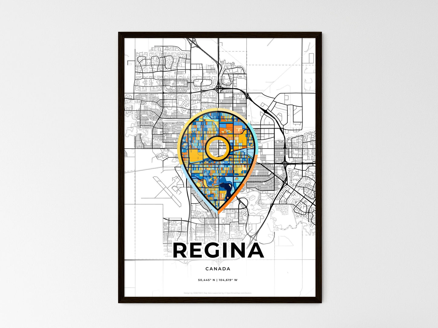 Regina Canada wedding art map with pointer icon