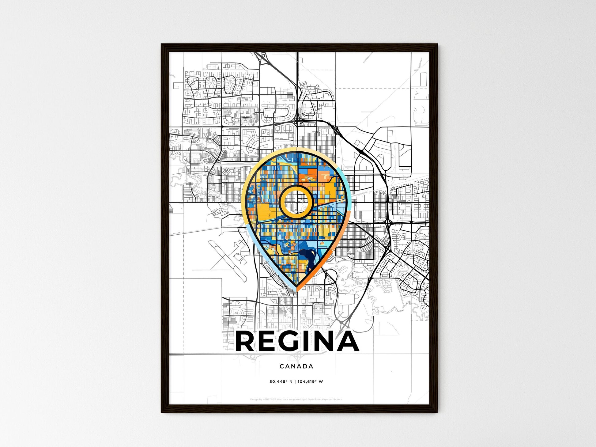 Regina Canada wedding art map with pointer icon