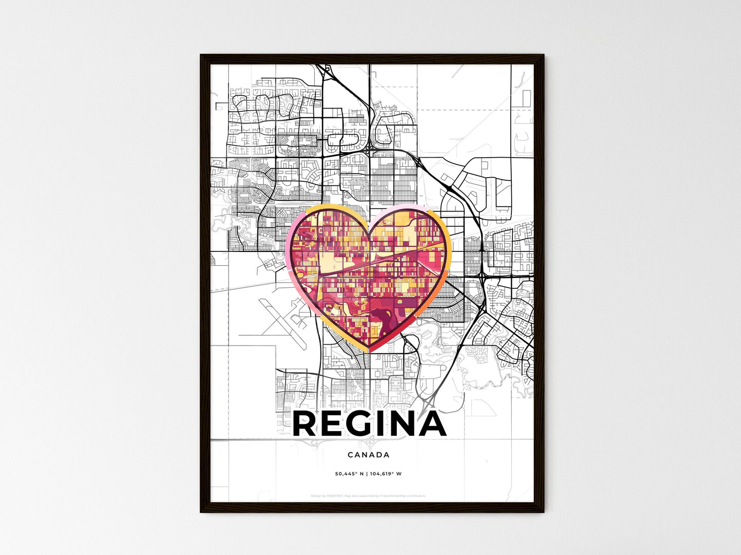 Regina Canada wedding art map with heart icon