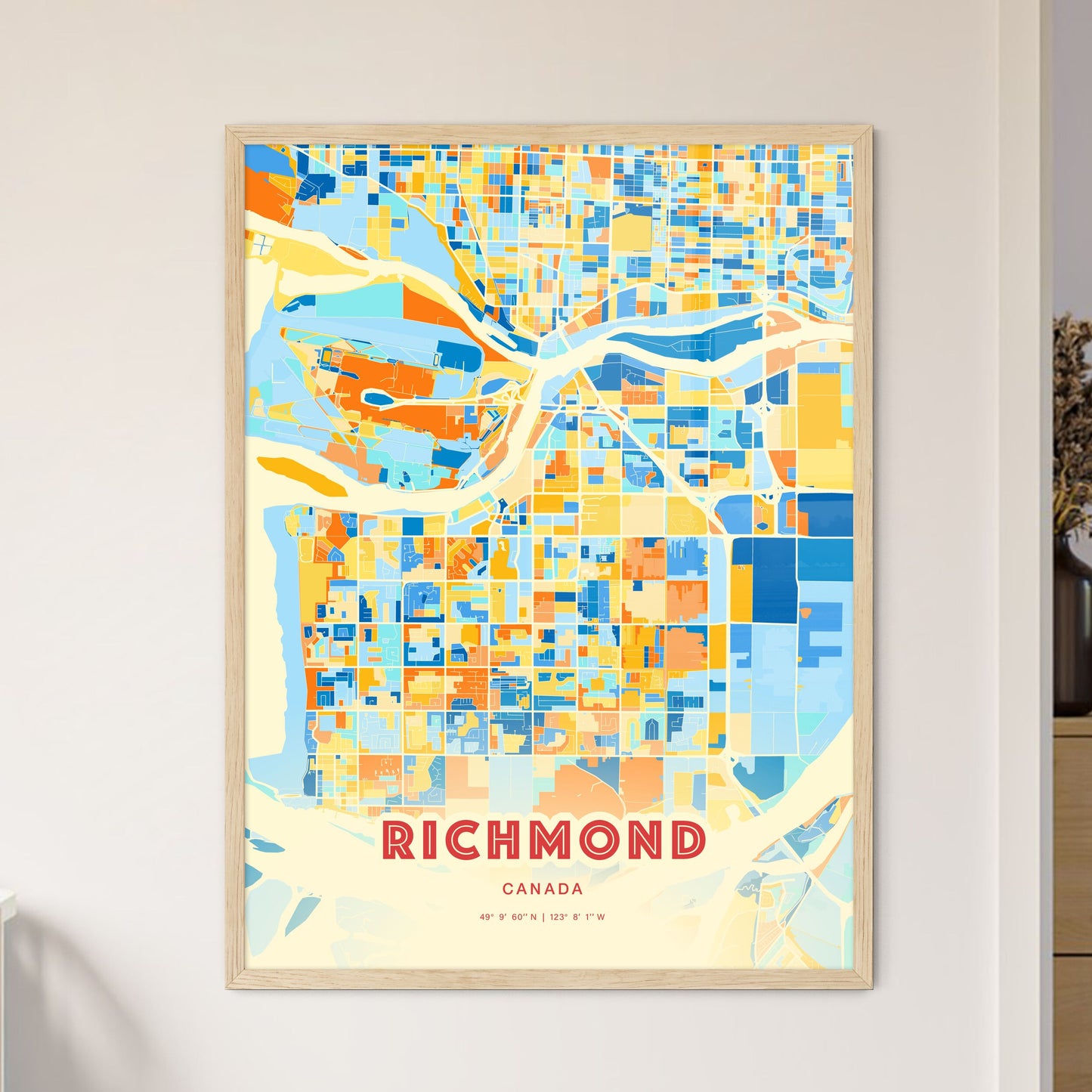 Colorful Richmond Canada Fine Art Map Blue Orange