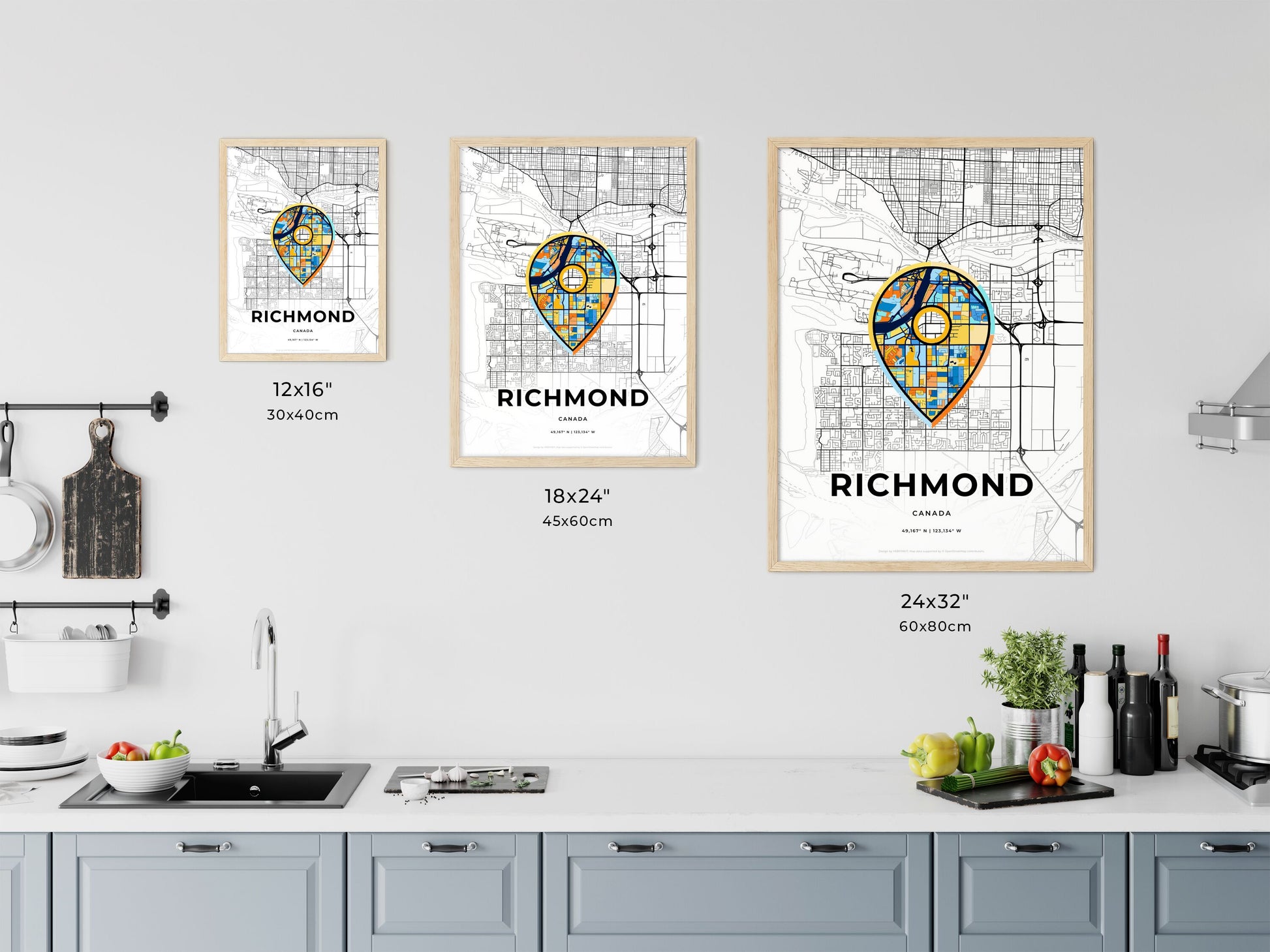RICHMOND CANADA minimal art map with a colorful icon.