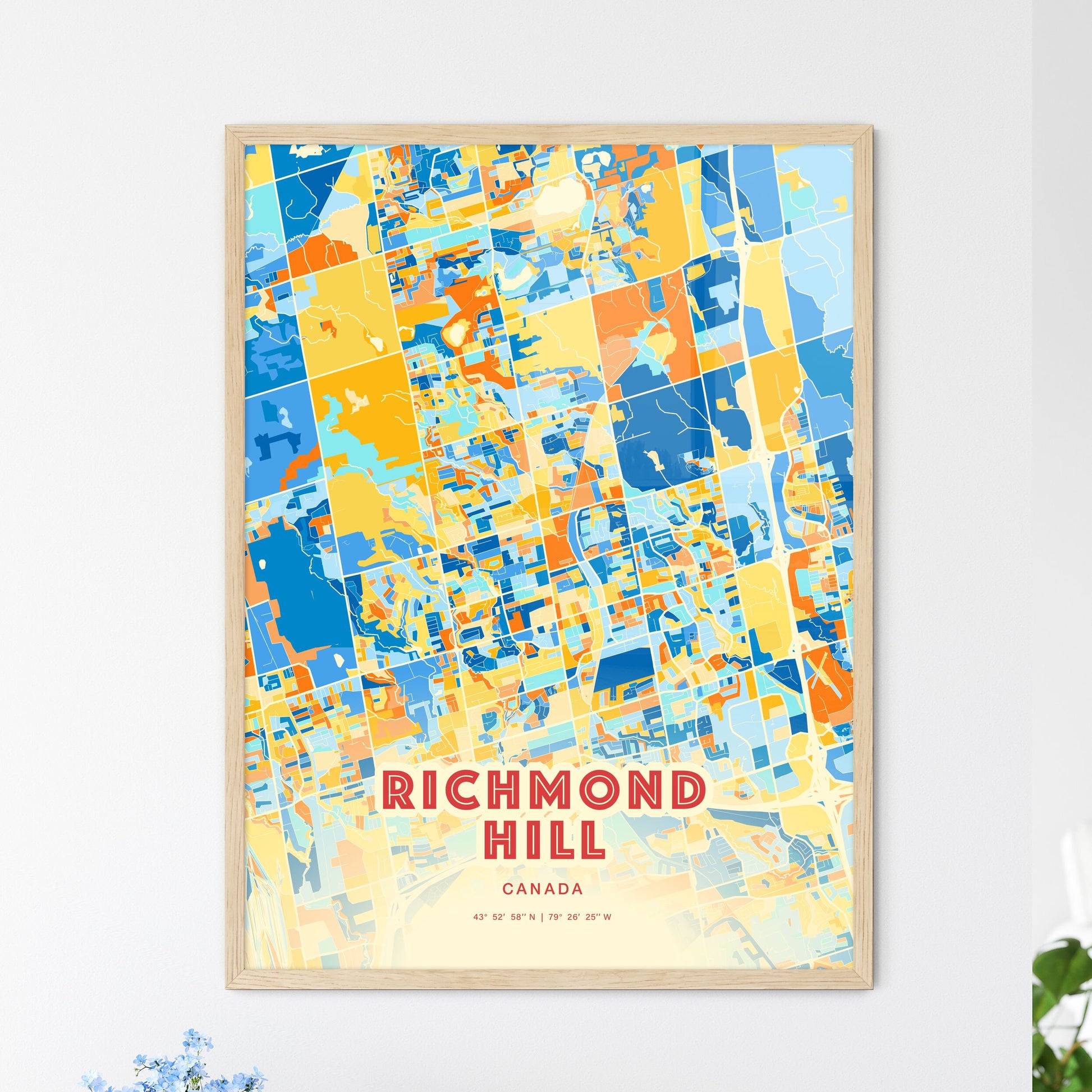 Colorful Richmond Hill Canada Fine Art Map Blue Orange