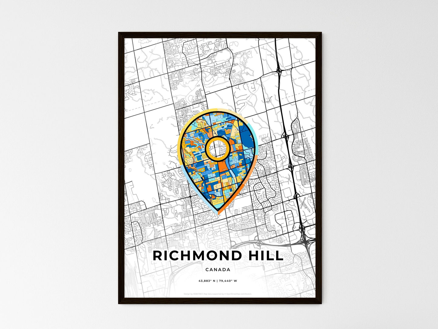 Richmond Hill Canada wedding art map with pointer icon