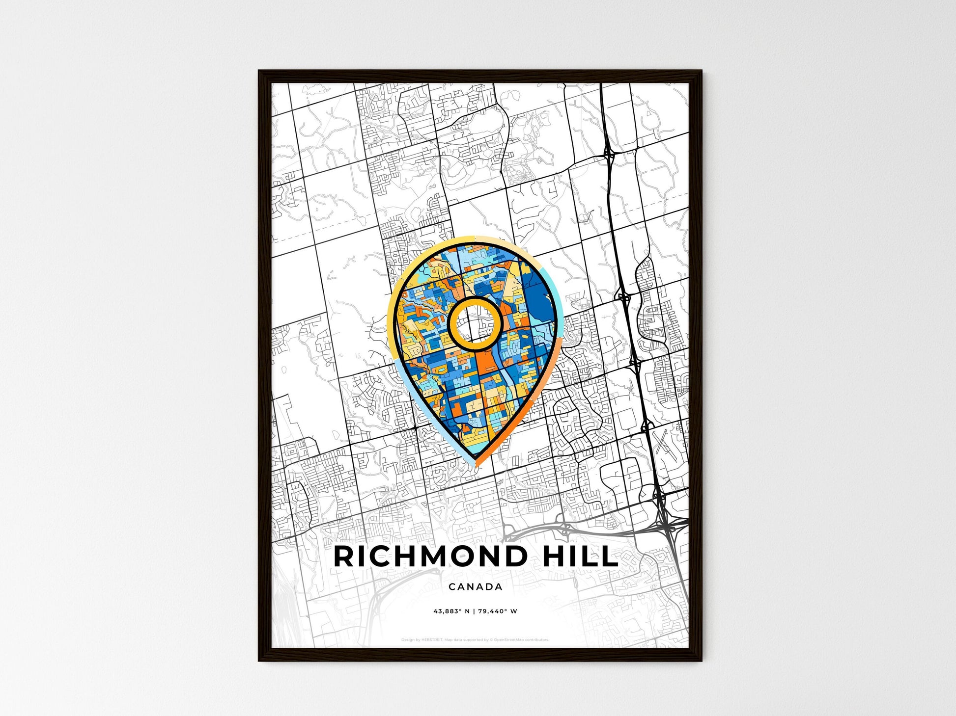 Richmond Hill Canada wedding art map with pointer icon