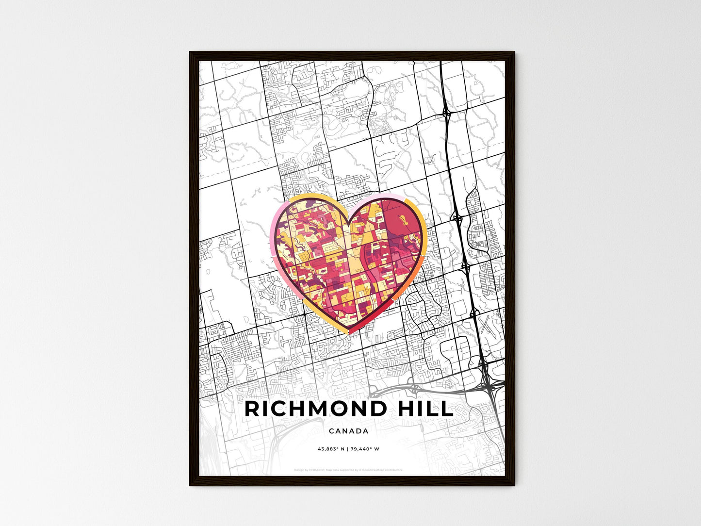Richmond Hill Canada wedding art map with heart icon