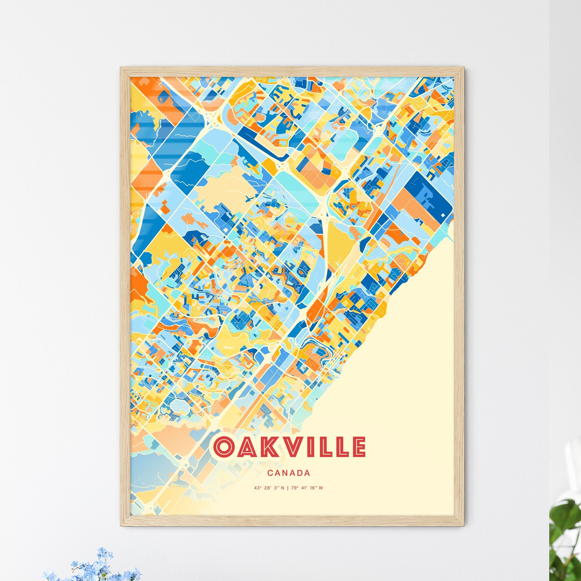 Colorful Oakville Canada Fine Art Map Blue Orange