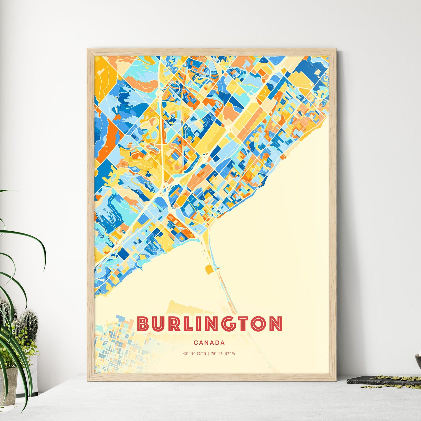 Colorful Burlington Canada Fine Art Map Blue Orange