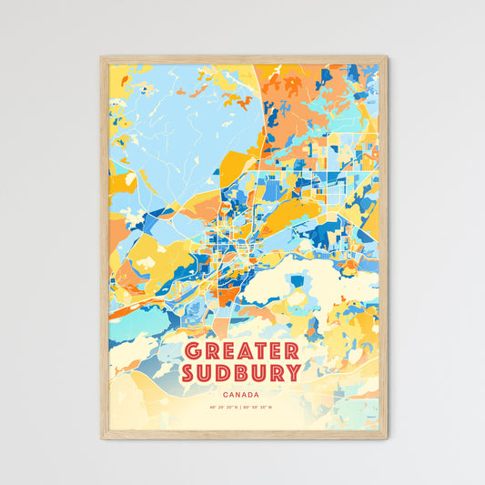 Colorful GREATER SUDBURY CANADA Fine Art Map Blue Orange