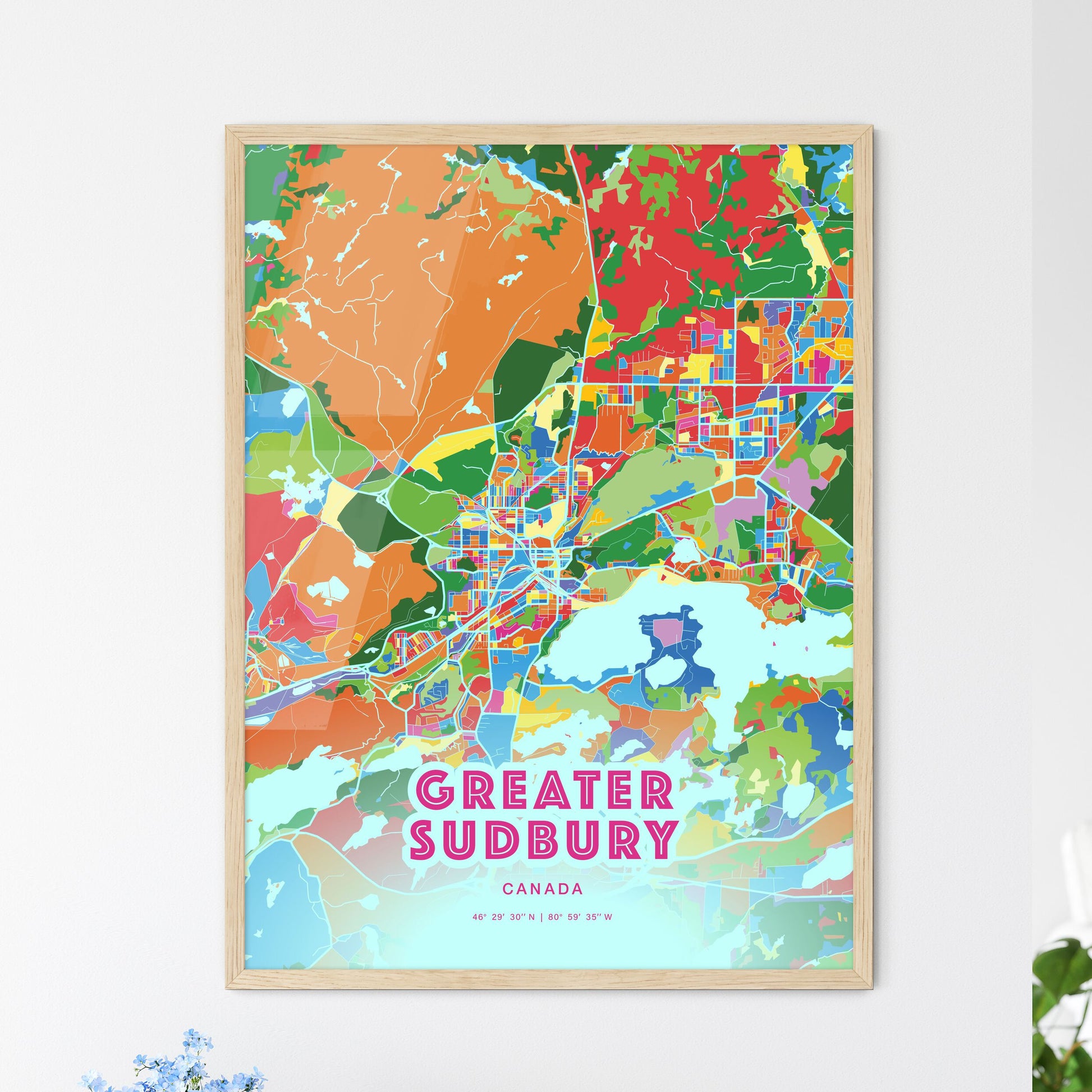 Colorful GREATER SUDBURY CANADA Fine Art Map Crazy Colors