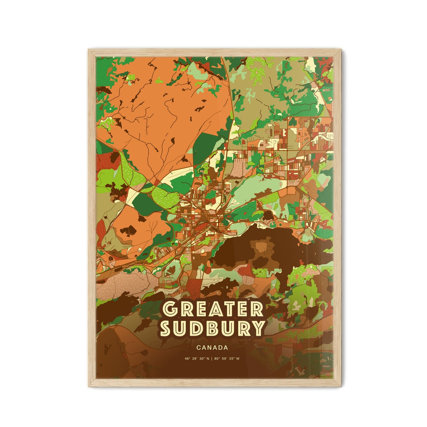 Colorful GREATER SUDBURY CANADA Fine Art Map Farmhouse