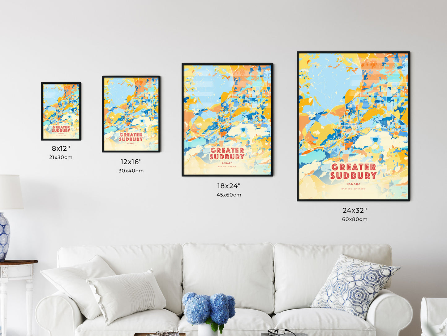 Colorful GREATER SUDBURY CANADA Fine Art Map Blue Orange