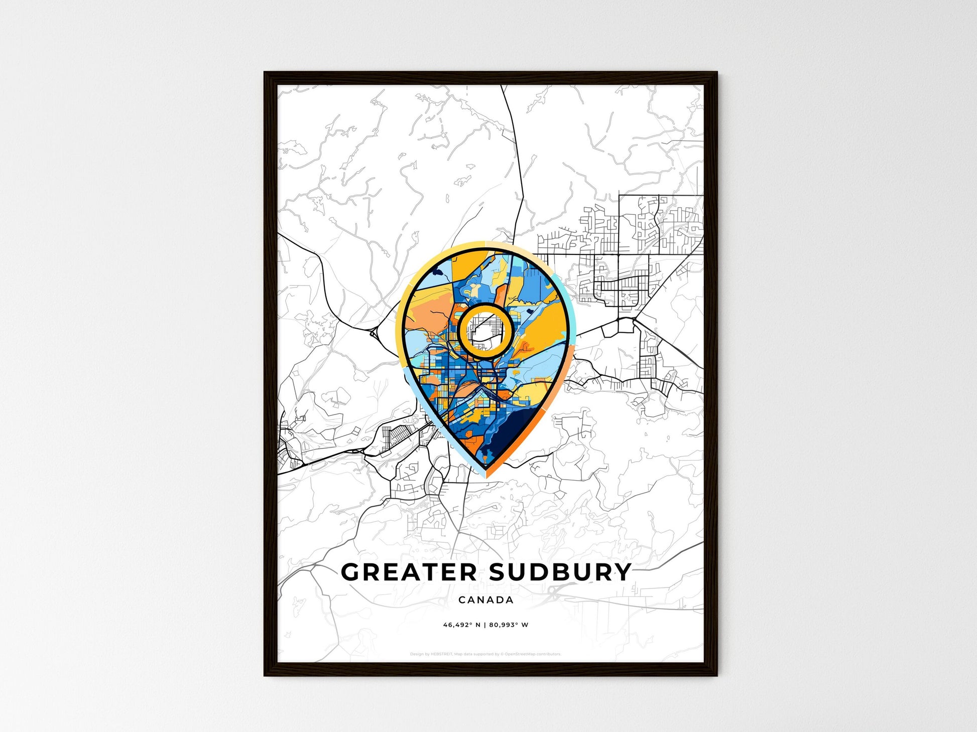 GREATER SUDBURY CANADA minimal art map with a colorful icon. Where it all began, Couple map gift. Style 1